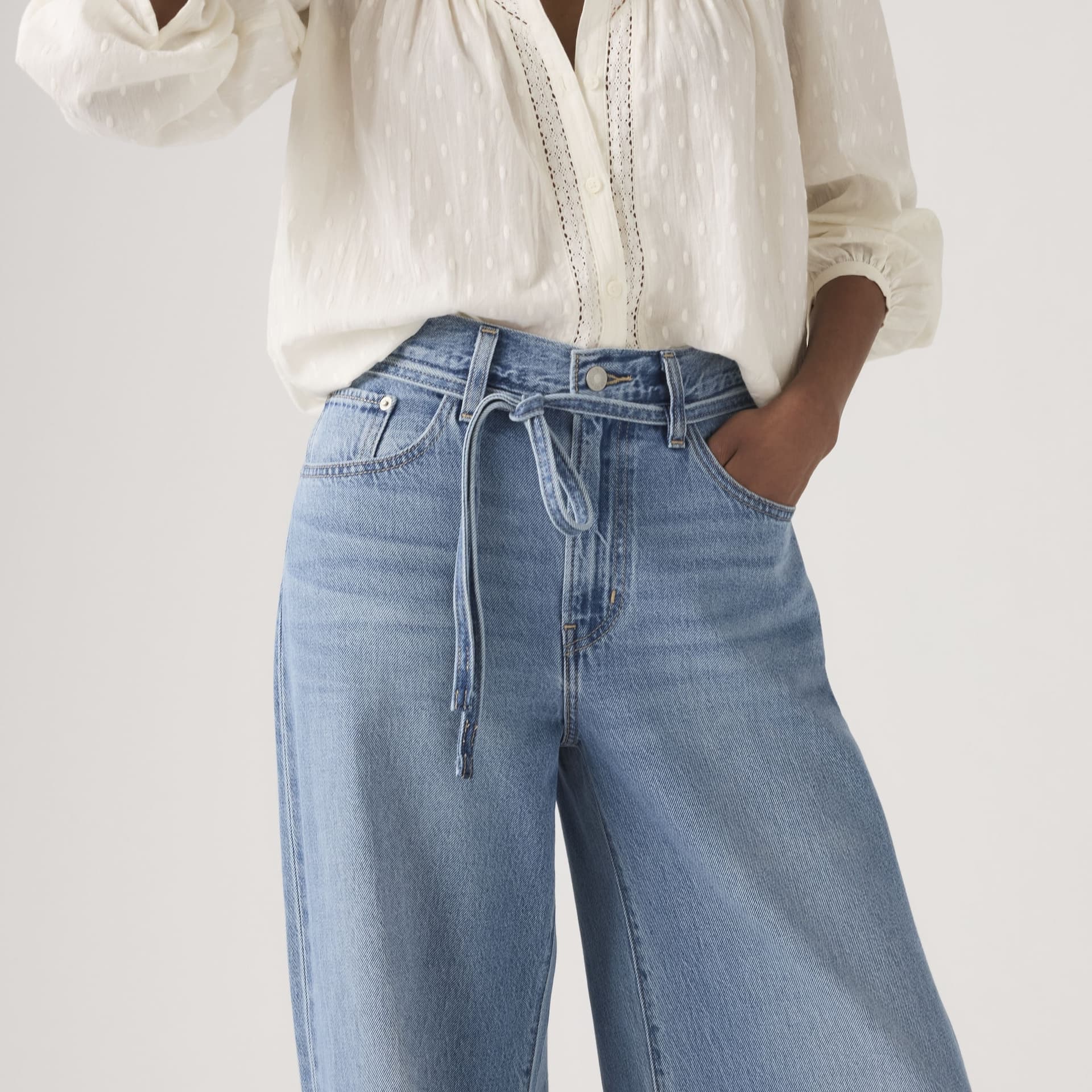 Jeans donna Levi's XL Straight oversize in TENCEL blu gamba larga vita media - 5