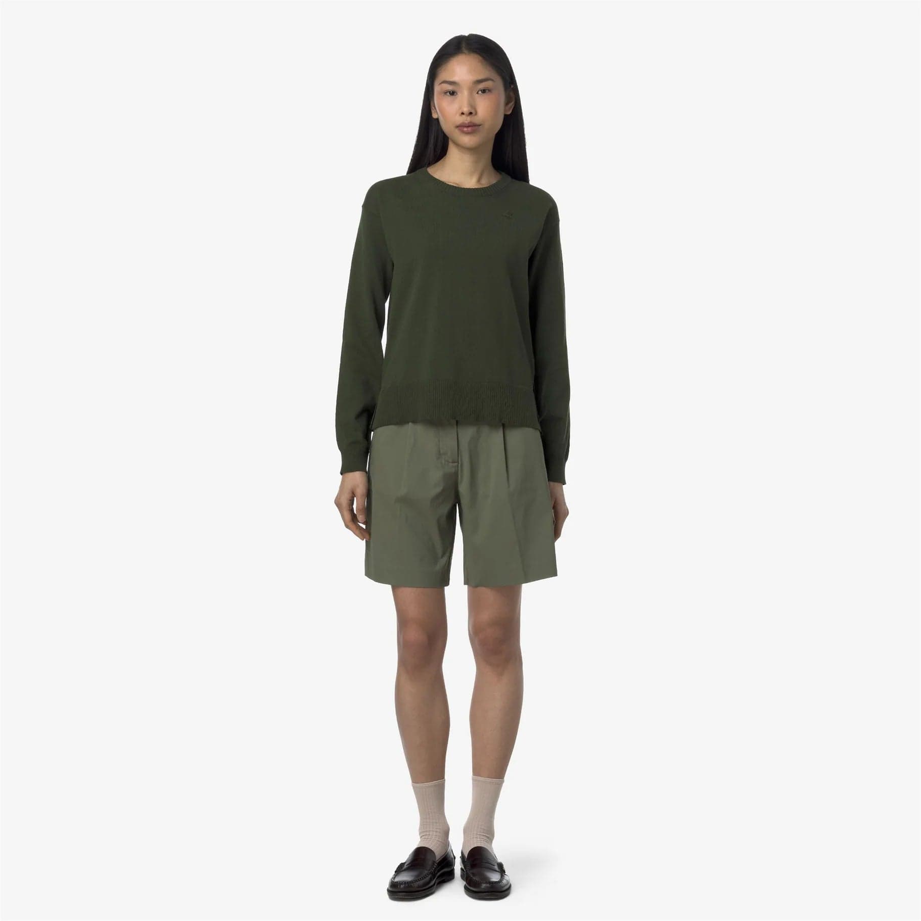 K-Way Bermuda Donna Chino Stretch in Gabardine Verde Militare Nive K6133MW - 2