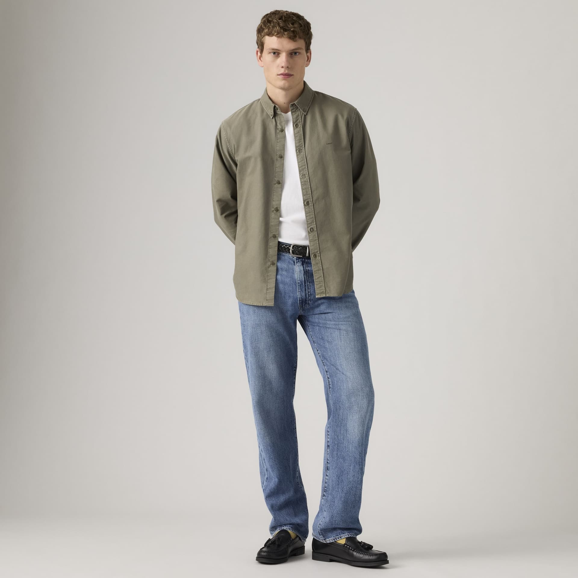Levi's 555 jeans uomo gamba dritta relaxed in denim e lino blu - 4