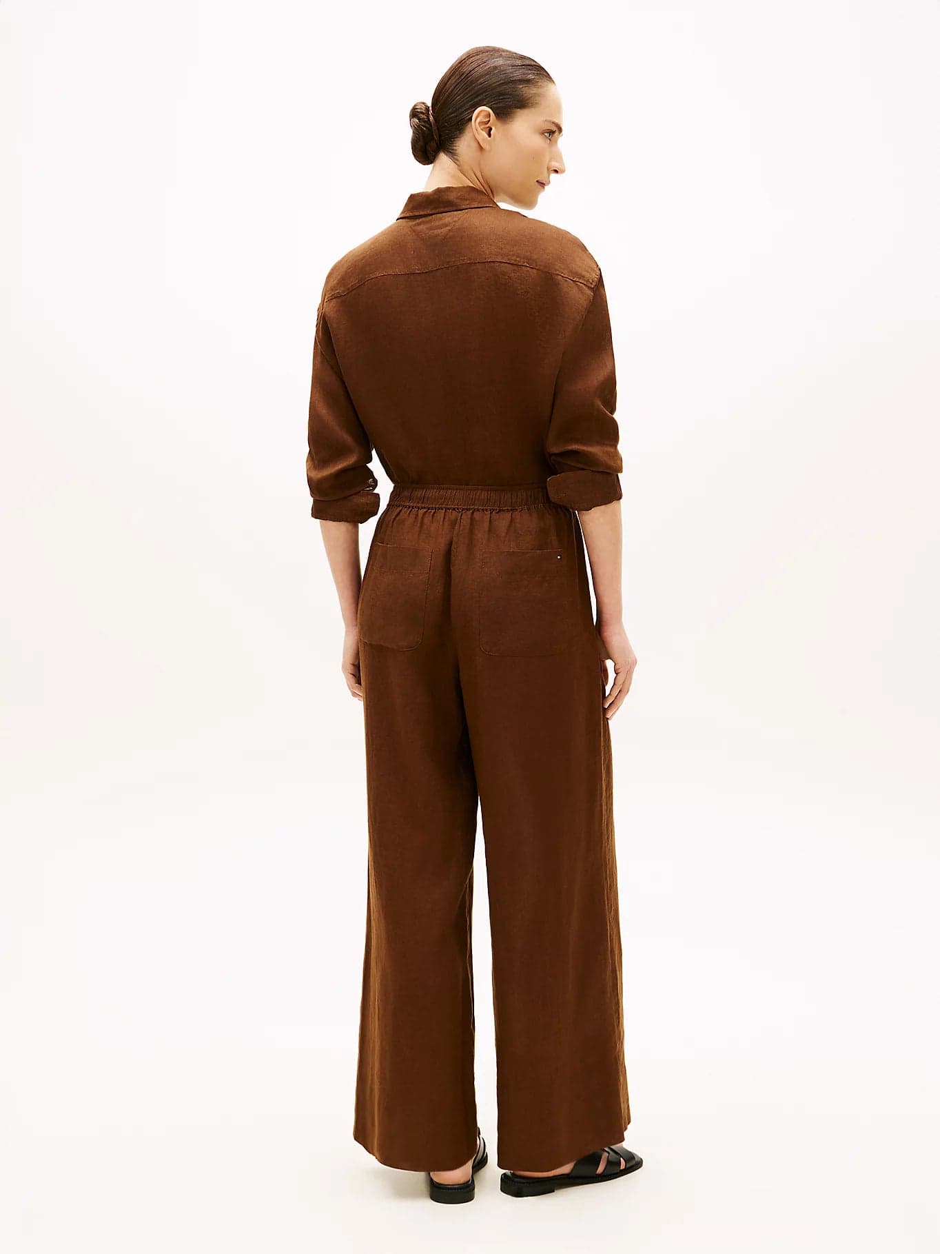 Pantalone donna Tommy Hilfiger in lino relaxed fit ampio marrone WW0WW48970GV0 - 3