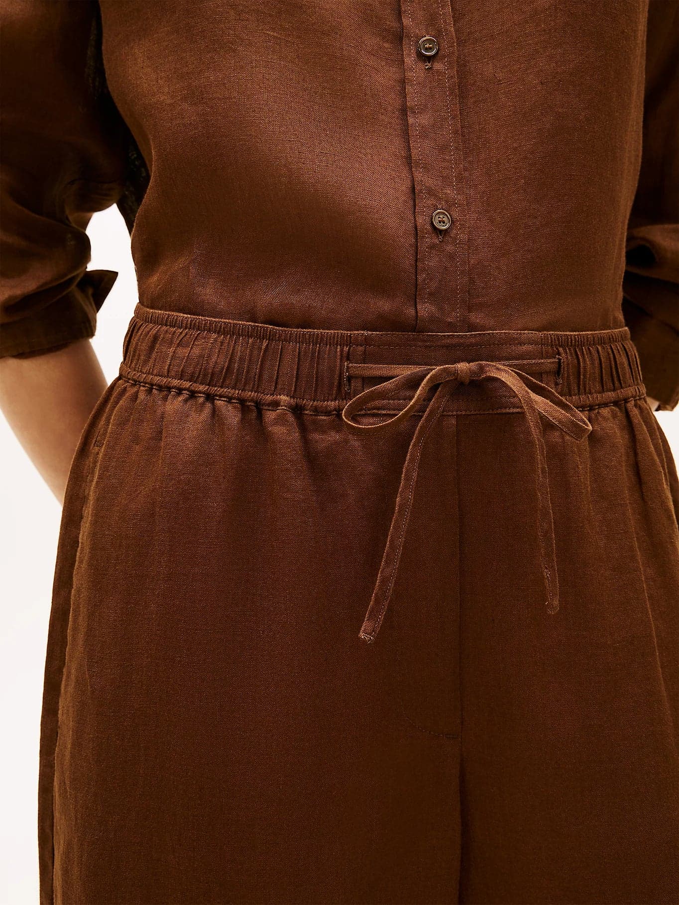 Pantalone donna Tommy Hilfiger in lino relaxed fit ampio marrone WW0WW48970GV0 - 4