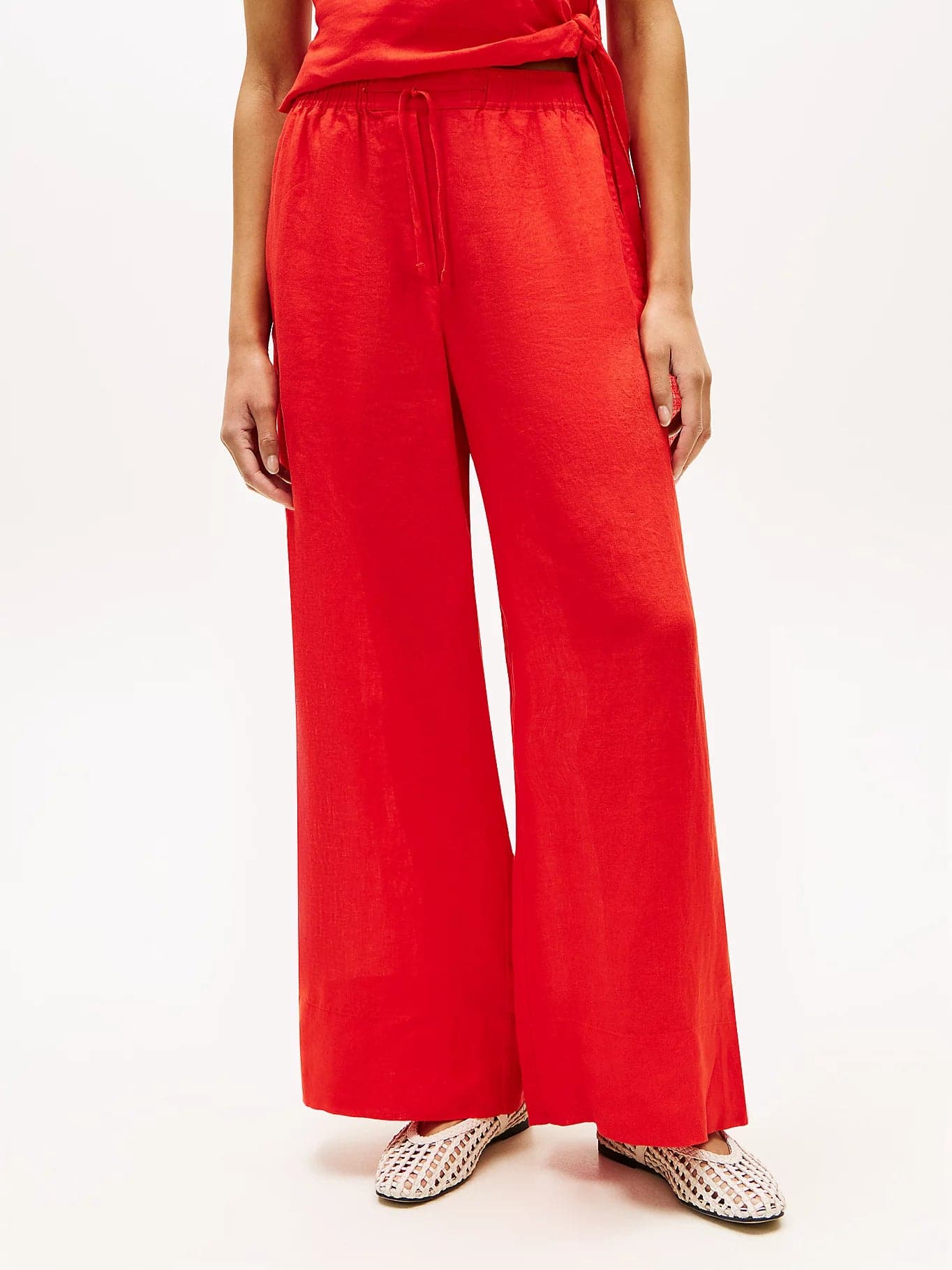 Pantalone donna Tommy Hilfiger in lino relaxed fit ampio rosso WW0WW48970SNE - 2
