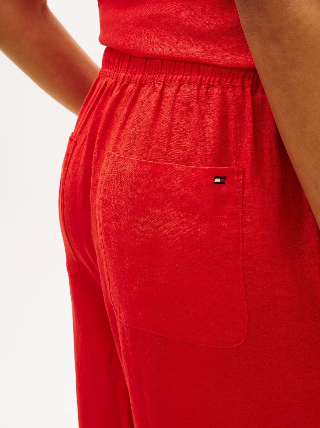 Pantalone donna Tommy Hilfiger in lino relaxed fit ampio rosso WW0WW48970SNE - 3