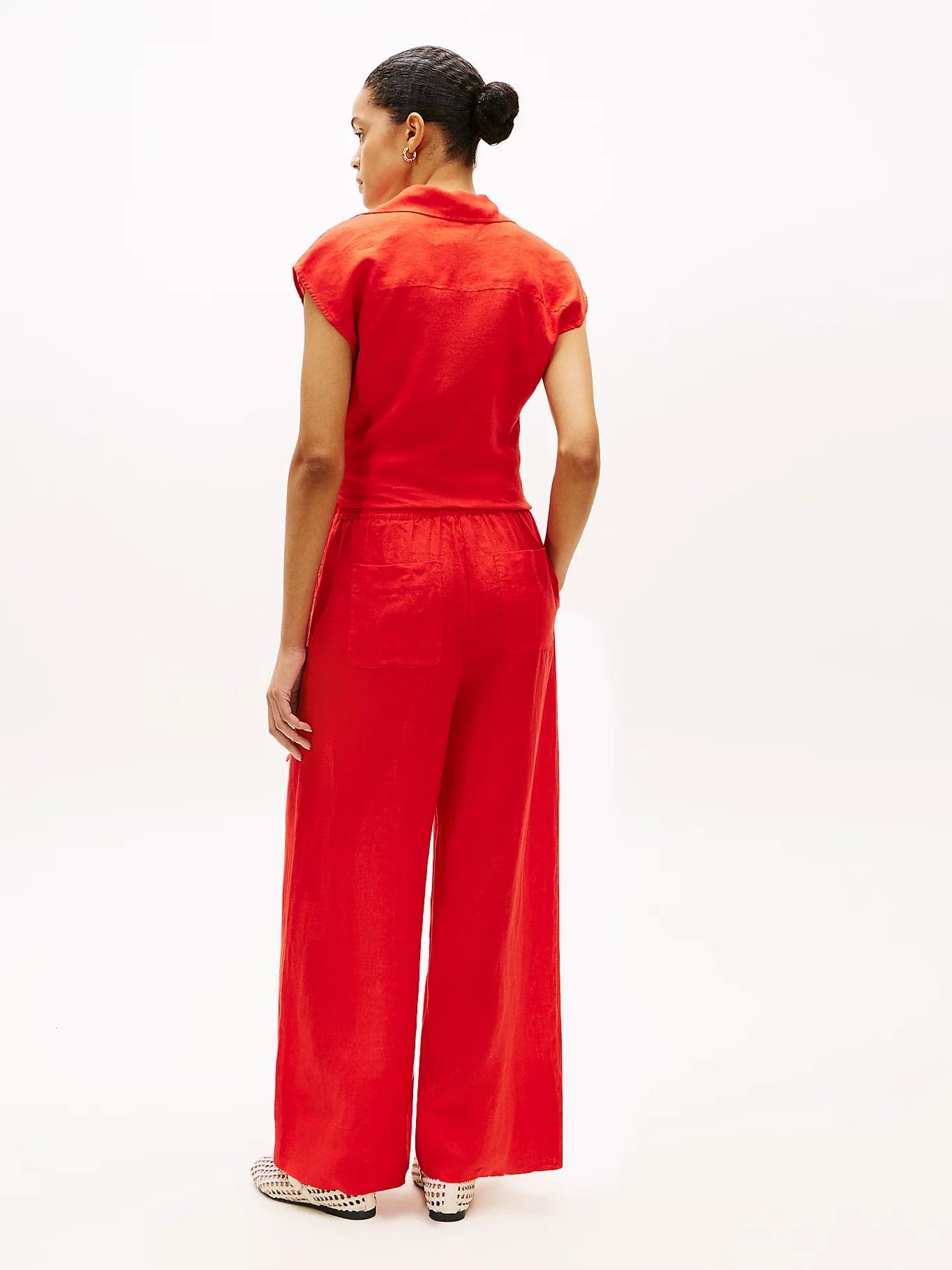 Pantalone donna Tommy Hilfiger in lino relaxed fit ampio rosso WW0WW48970SNE - 4