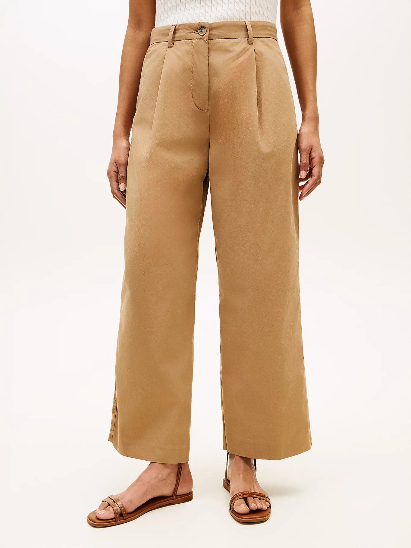 Pantaloni donna Tommy Hilfiger ampi in cotone washed beige  WW0WW49594RBH - 2