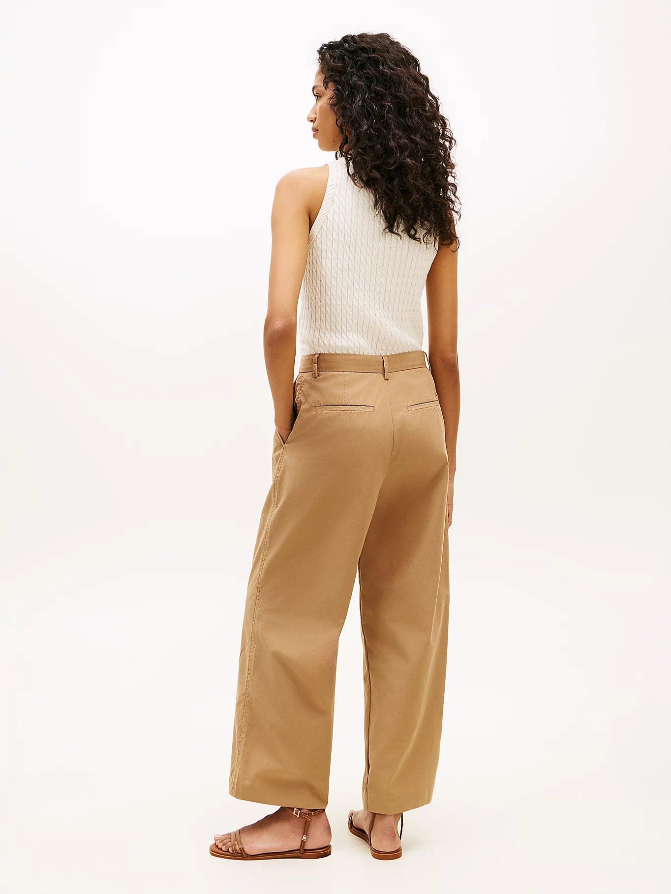 Pantaloni donna Tommy Hilfiger ampi in cotone washed beige  WW0WW49594RBH - 4