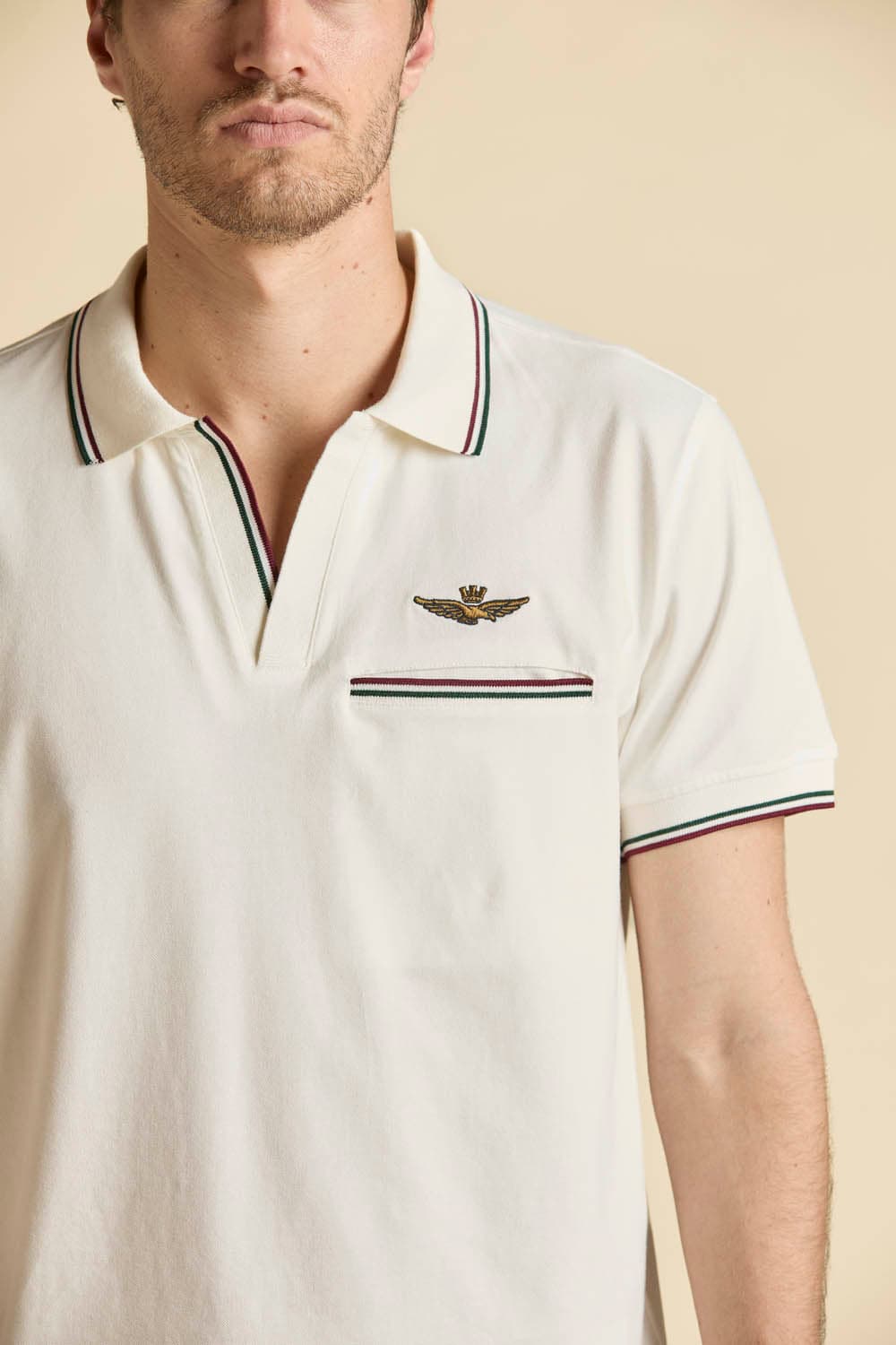 Polo Uomo Aeronautica Militare off white colletto aperto cotone stretch - 4