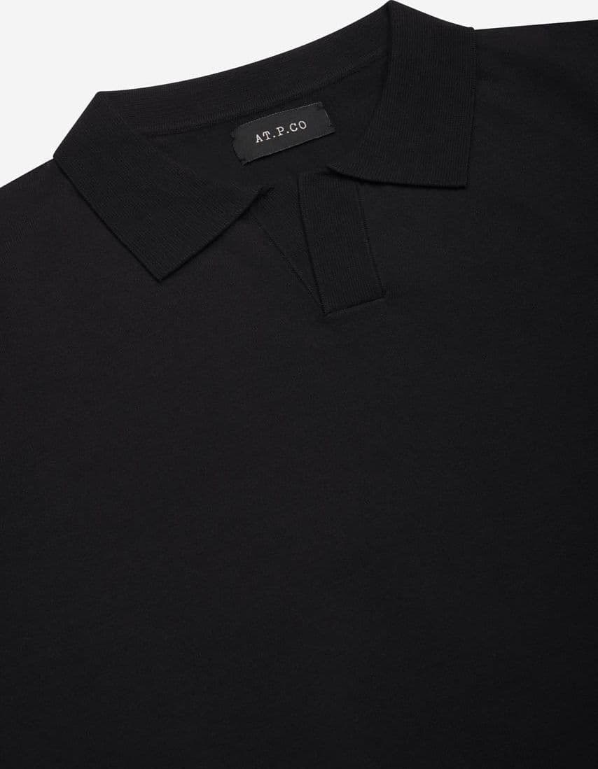 Polo uomo AT.P.CO in maglia di cotone crêpe nera manica corta collo senza bottoni - 2