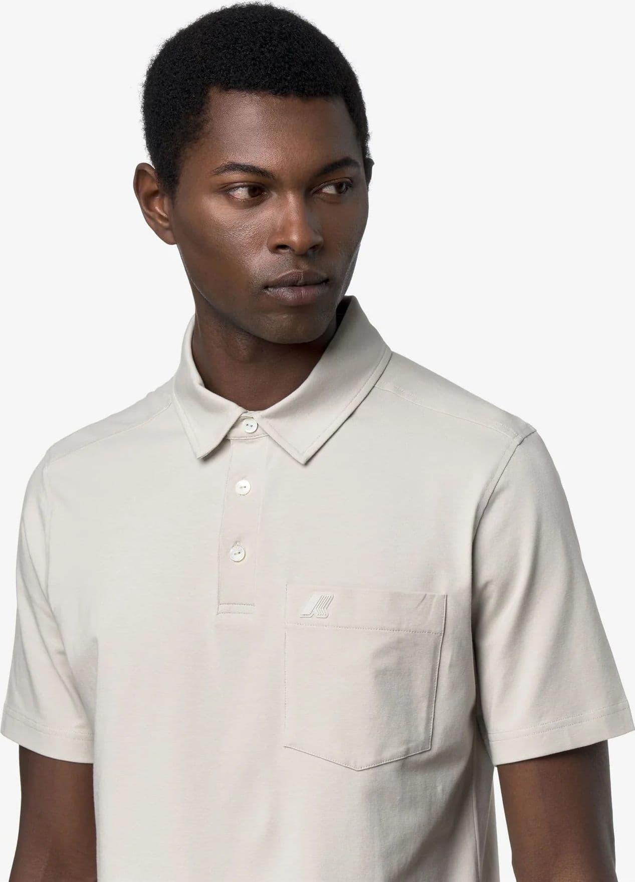 Polo uomo K-Way Vanoine beige slim fit in cotone stretch manica corta - 3