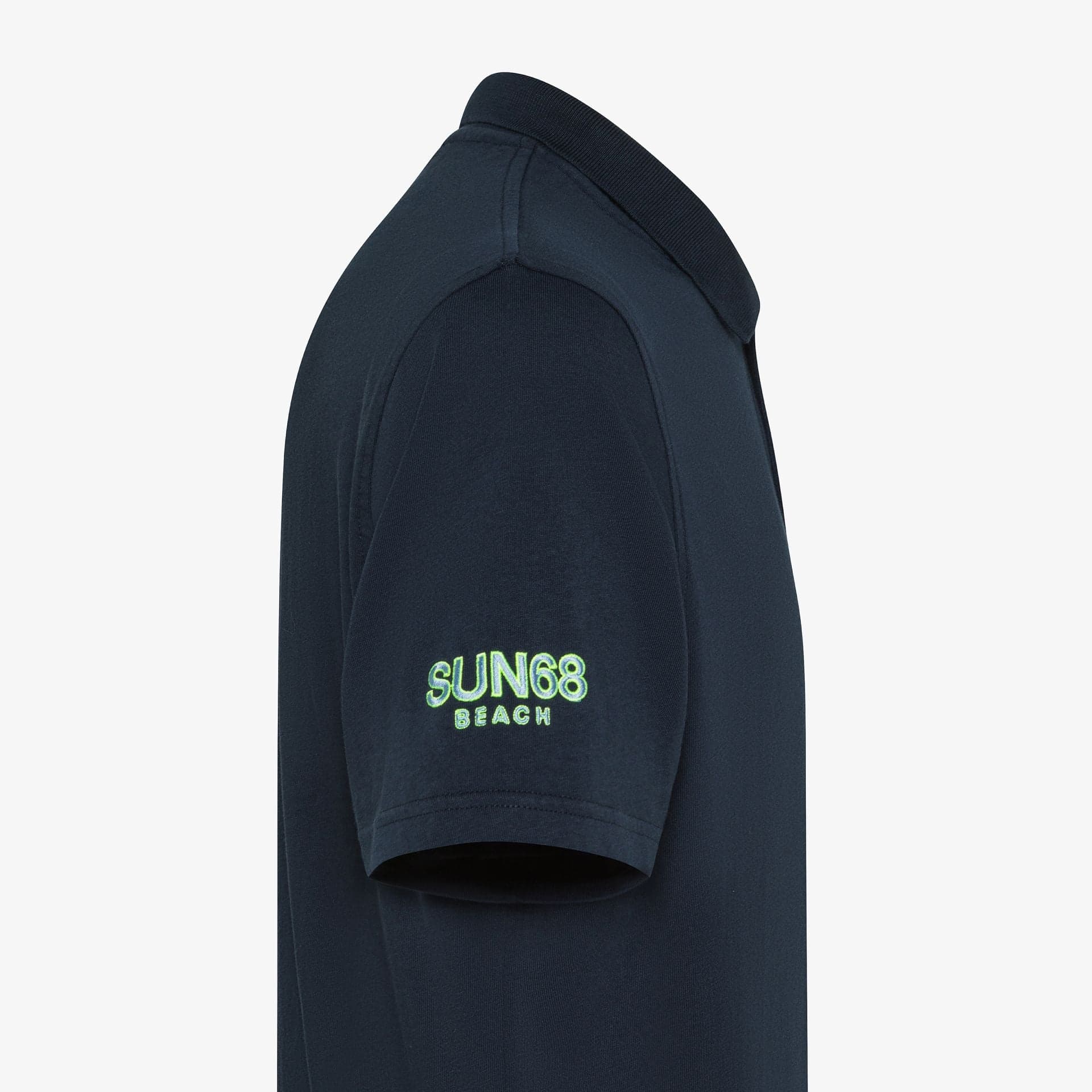 Polo uomo Sun68 blu navy in jersey di cotone con logo fluo - 2