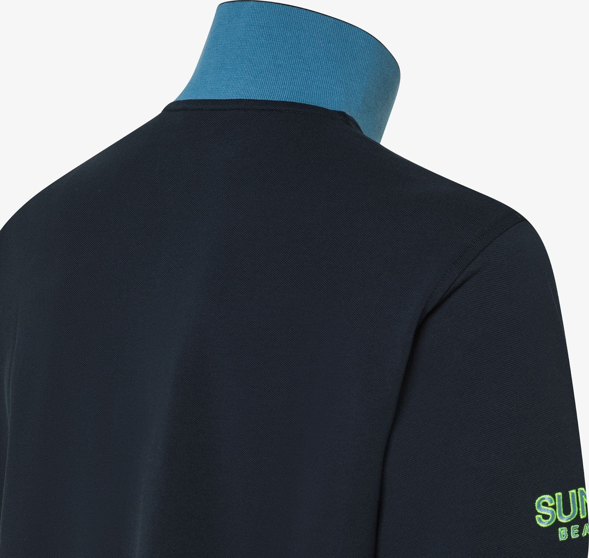 Polo uomo Sun68 blu navy in piquet di cotone con sottocollo a contrasto - 2