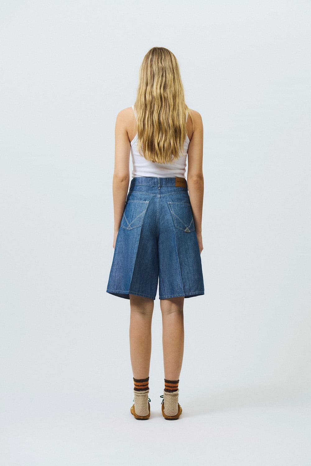 Roy Roger's bermuda donna in denim chambray cotone lino vita alta - 3