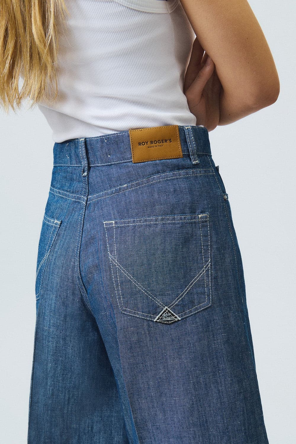 Roy Roger's bermuda donna in denim chambray cotone lino vita alta - 4