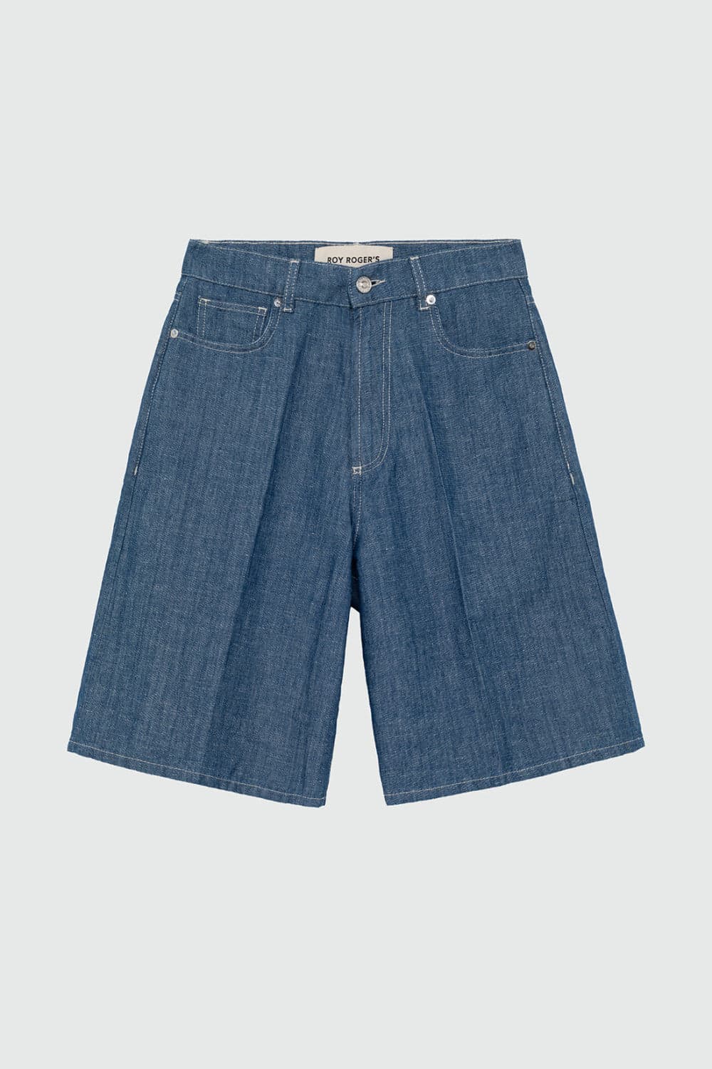 Roy Roger's bermuda donna in denim chambray cotone lino vita alta - 5