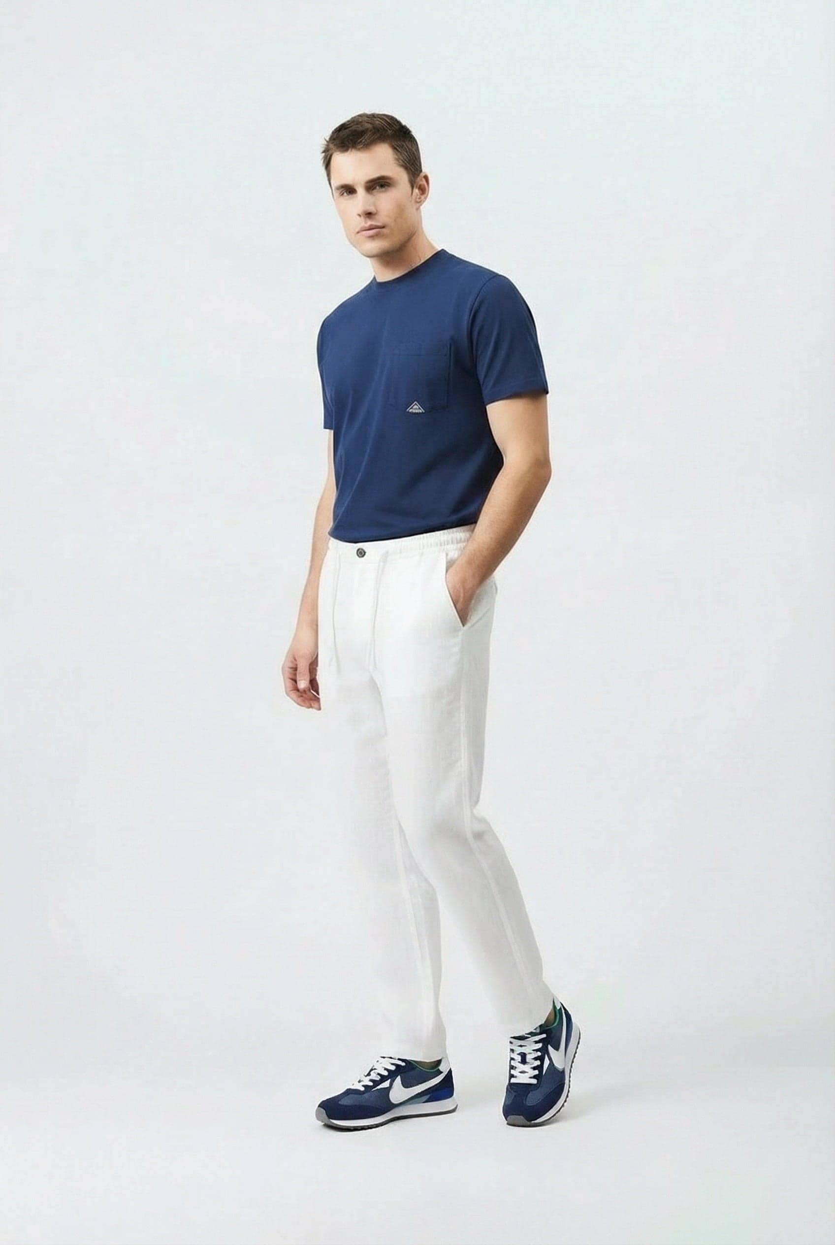 Roy Roger's Pantalone uomo chino portofino heavy linen dyed Optic white - 2
