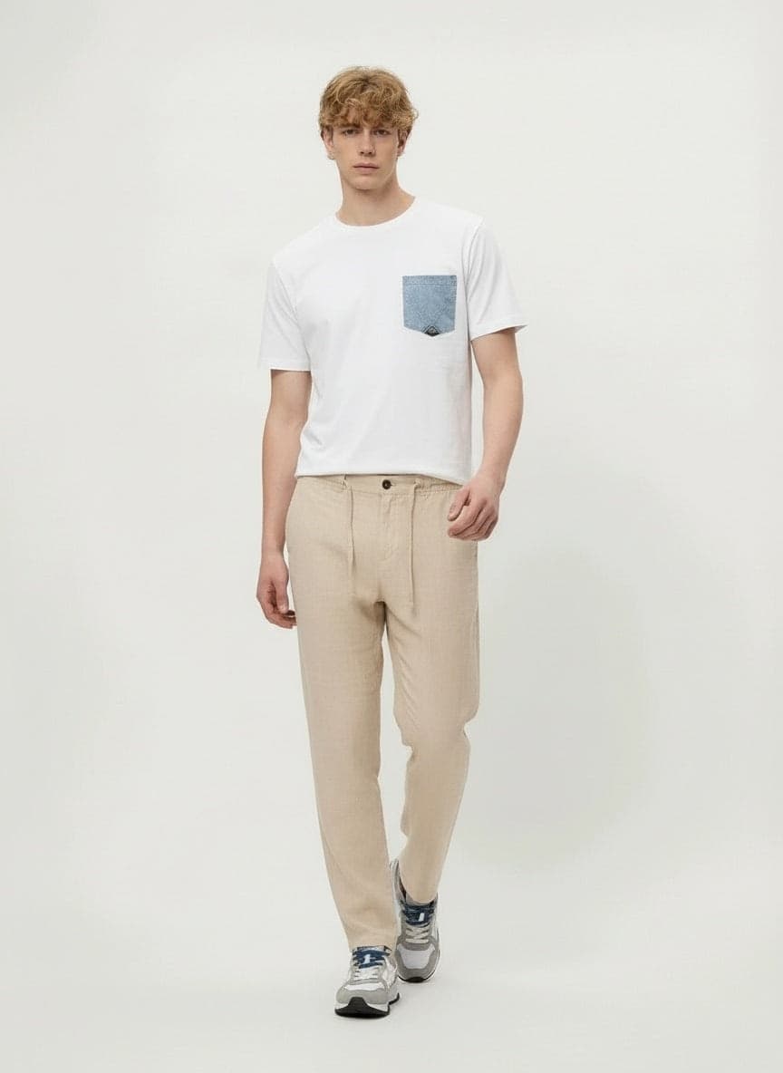 Roy Roger's pantalone uomo chino Portofino in lino sand regular fit - 2