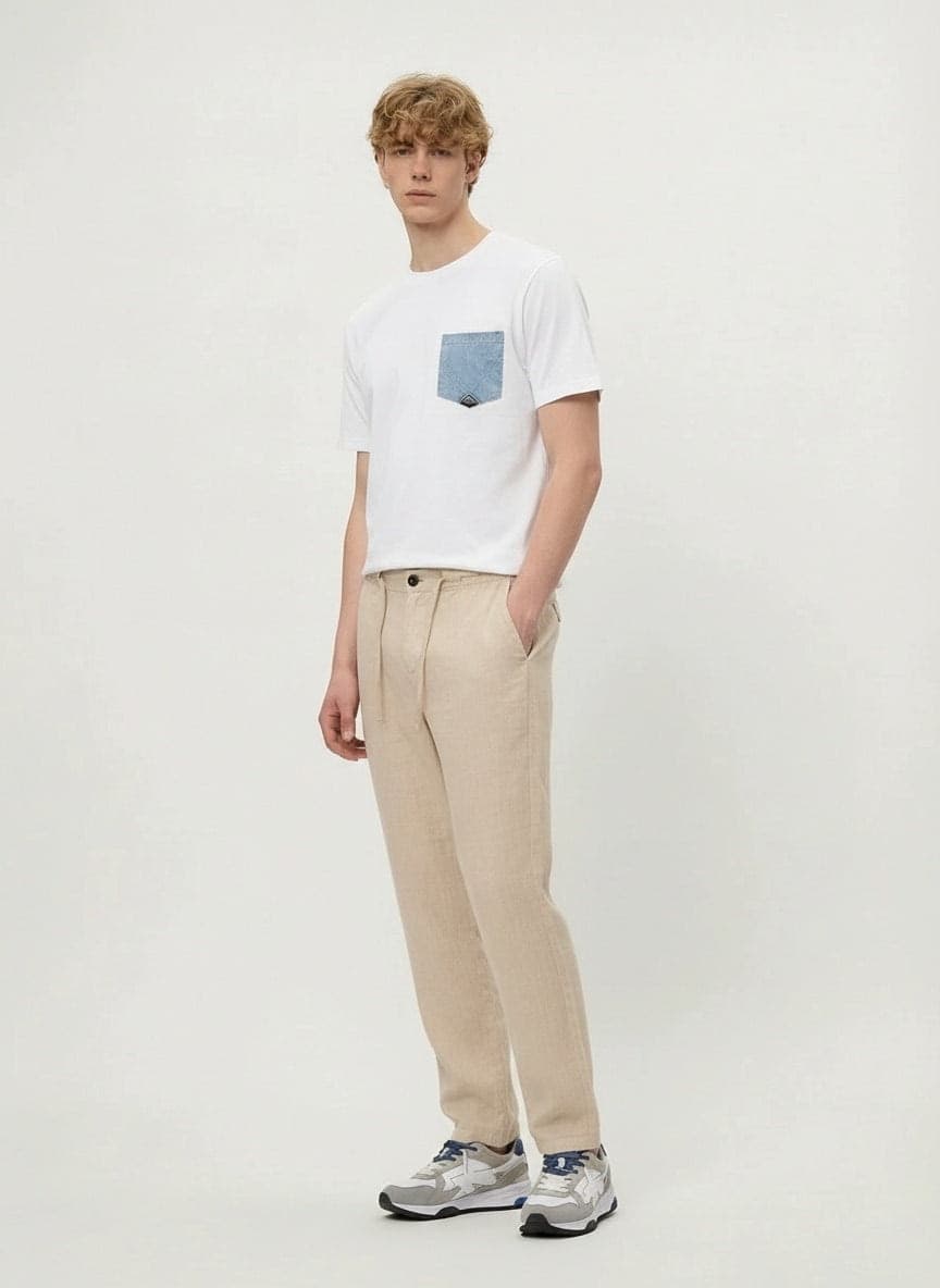 Roy Roger's pantalone uomo chino Portofino in lino sand regular fit - 4