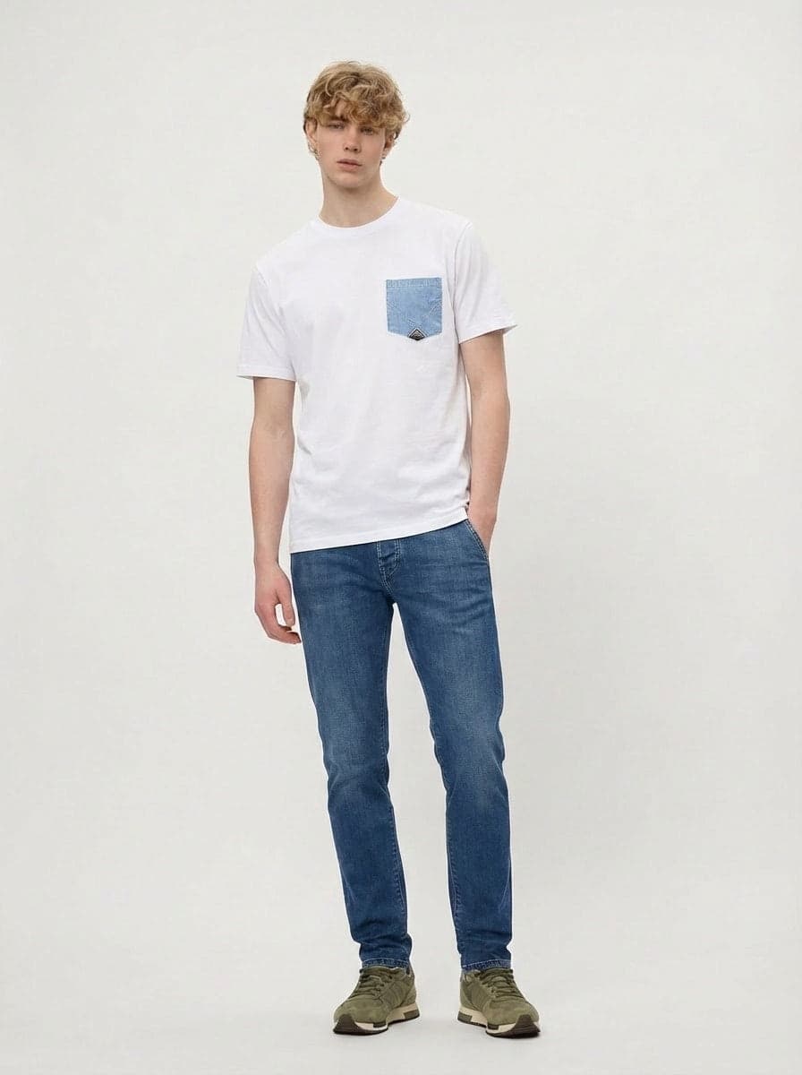 Roy Roger's T-shirt uomo con taschino denim in heavy jersey