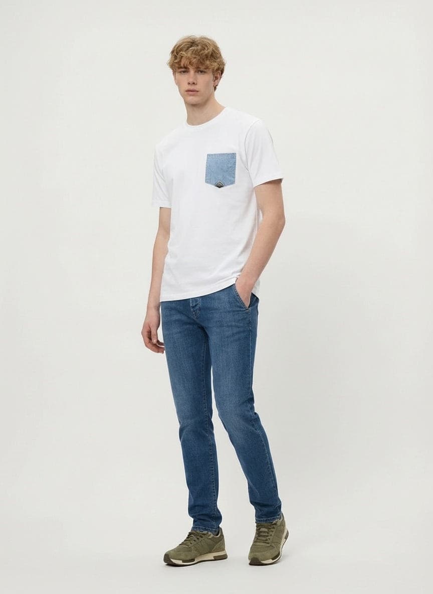 Roy Roger's T-shirt uomo con taschino denim in heavy jersey - 2