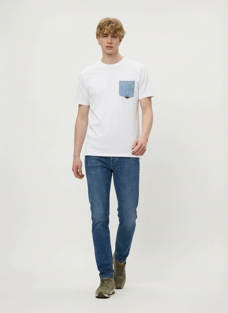 Roy Roger's T-shirt uomo con taschino denim in heavy jersey - 3