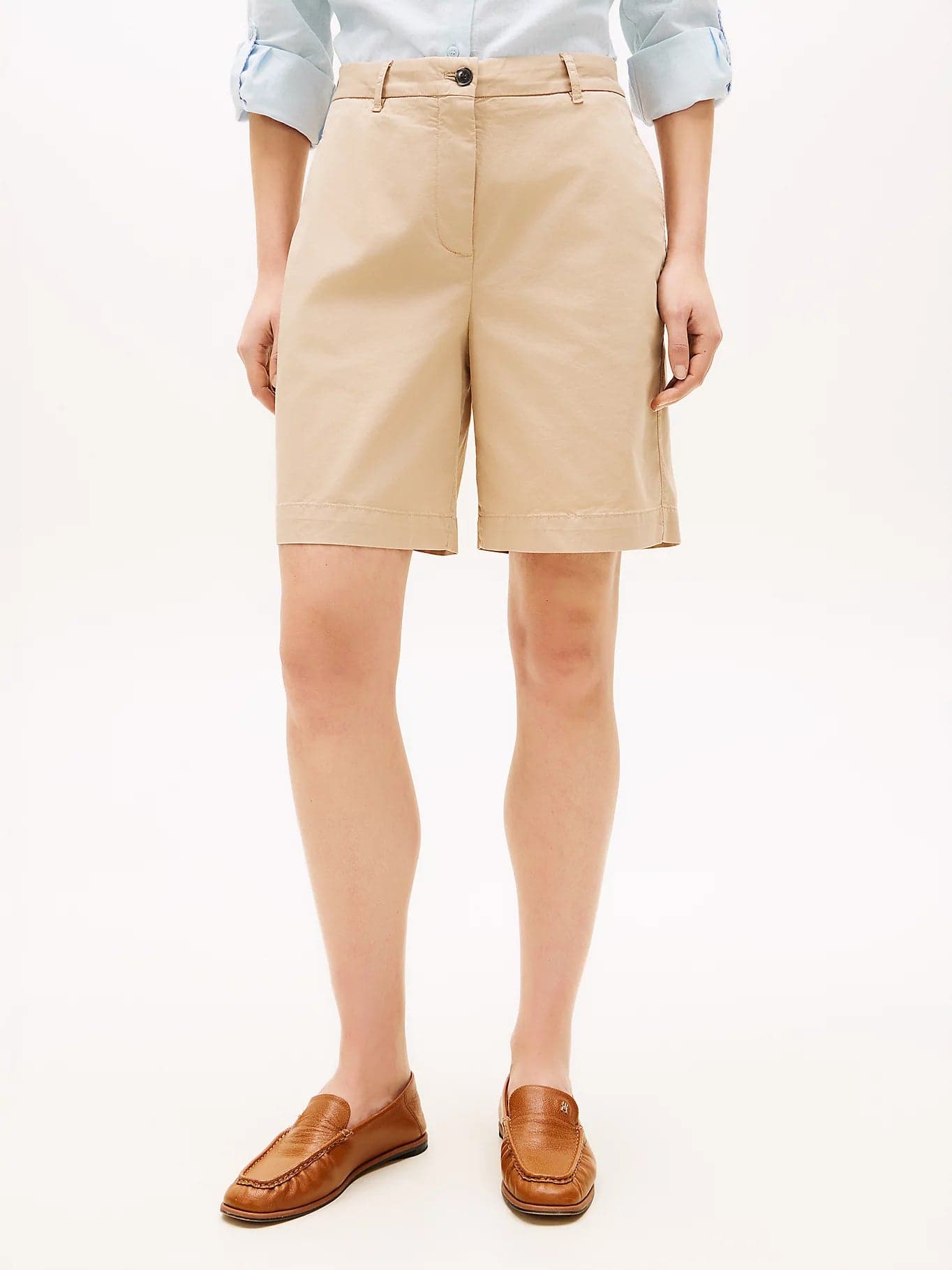 Shorts donna Tommy Hilfiger chino regular fit beige washed WW0WW49648AEG - 2