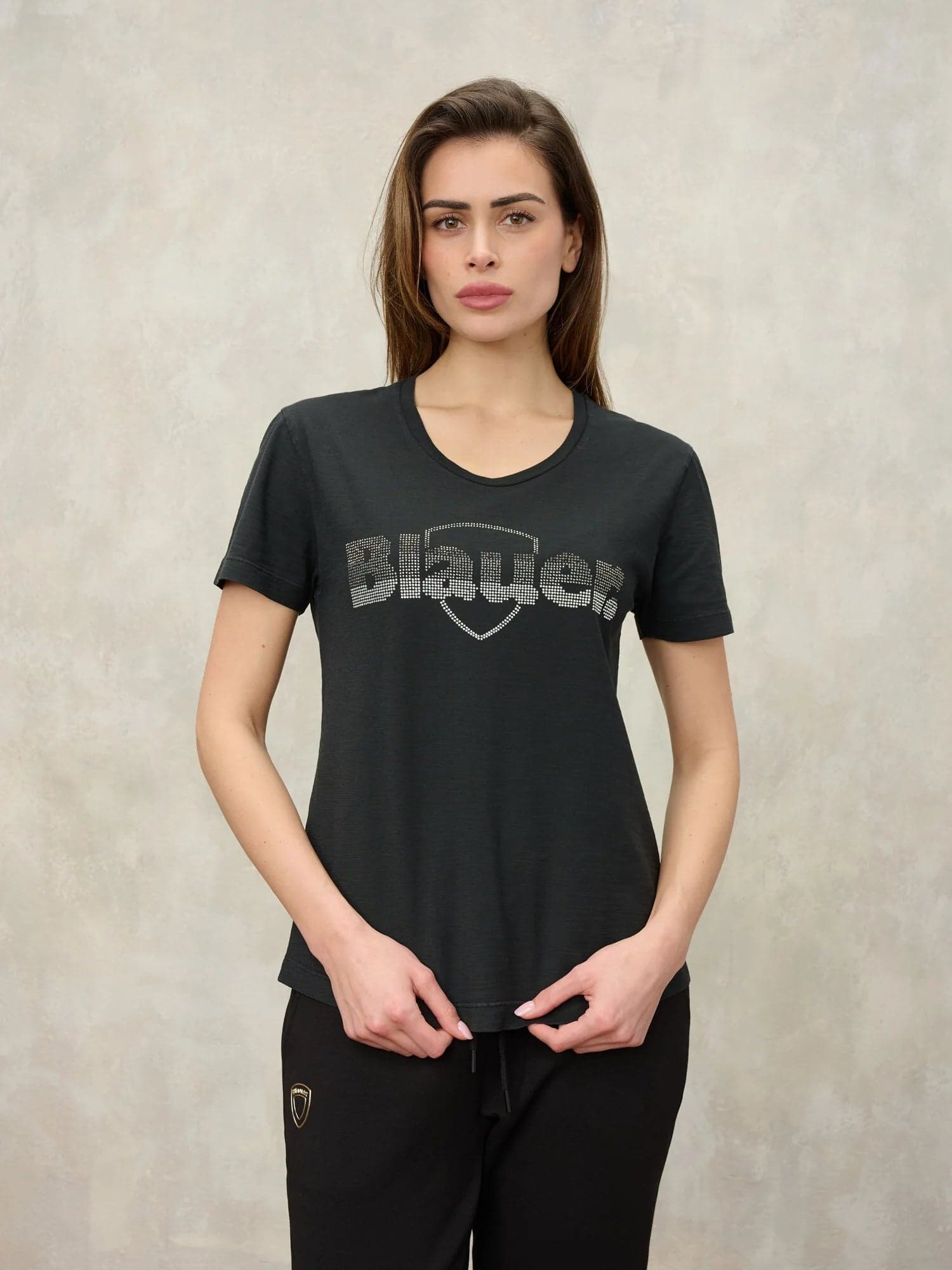 T-shirt Donna Blauer Graham 26SBLDH02411 con logo glitterato – Nero - 2