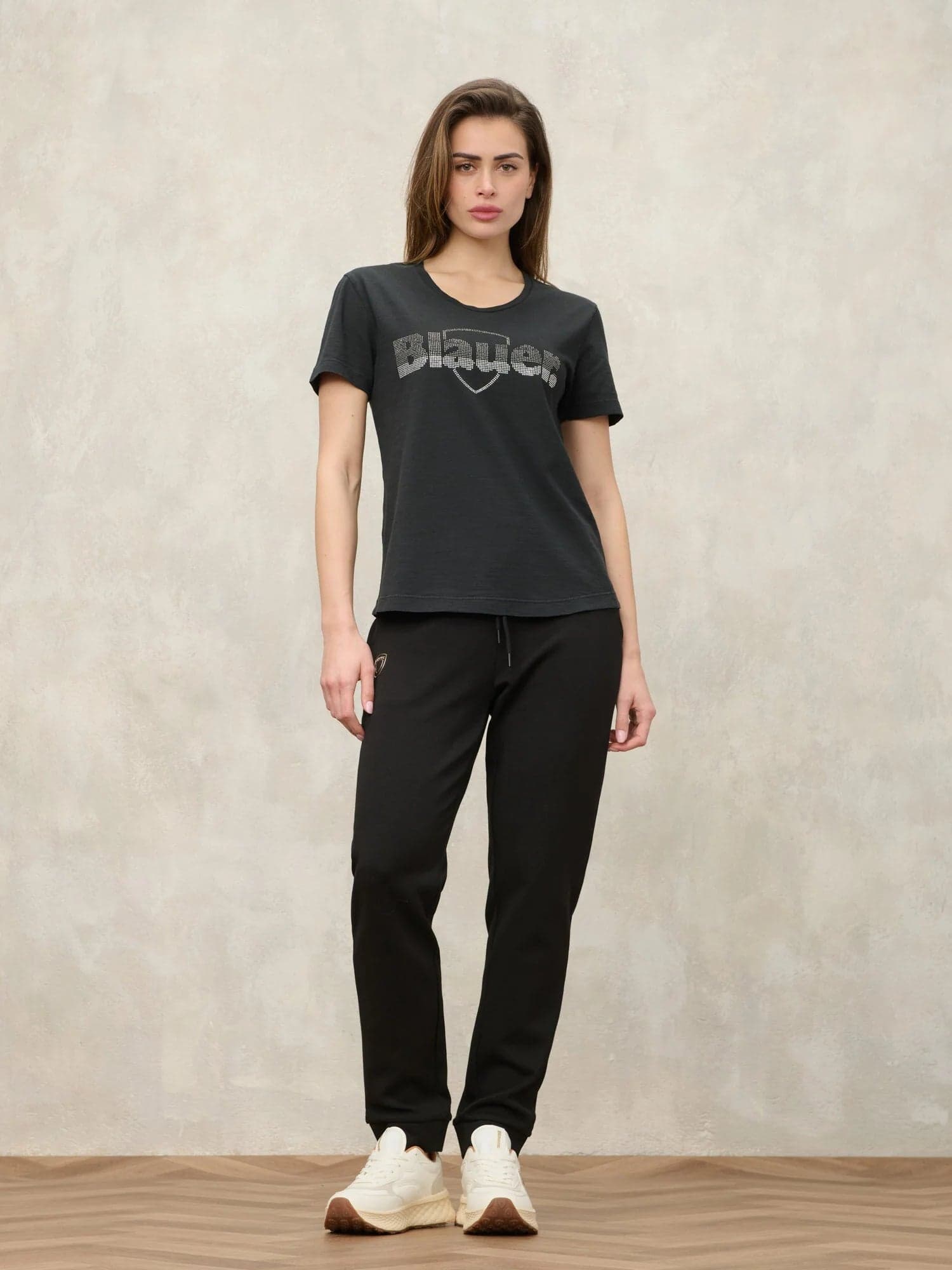 T-shirt Donna Blauer Graham 26SBLDH02411 con logo glitterato – Nero - 3