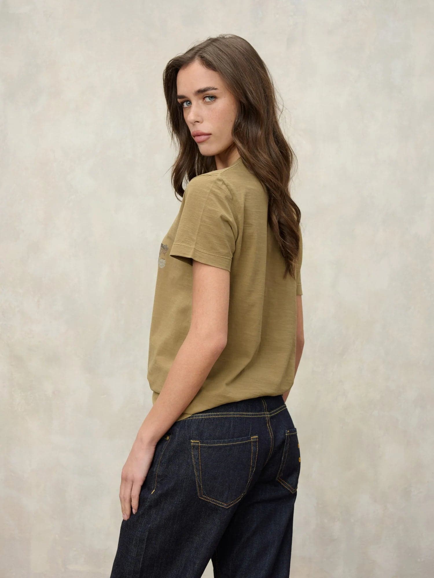 T-shirt Donna Blauer Graham 26SBLDH02411 logo glitterato – Nocciola - 4