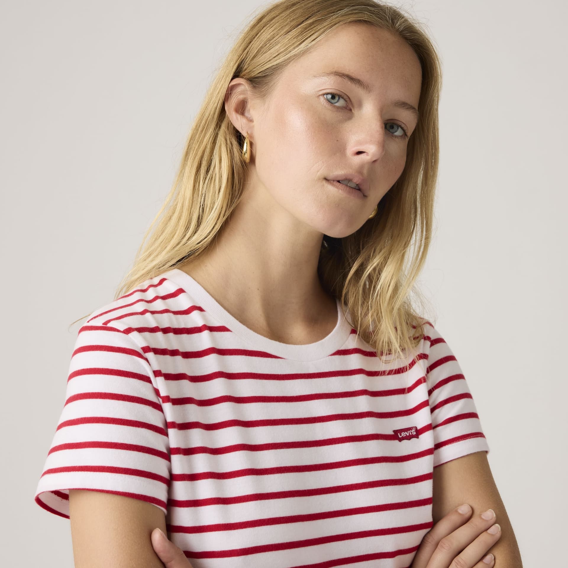 T-shirt donna Levi's Perfect Tee rossa a righe in cotone girocollo - 2