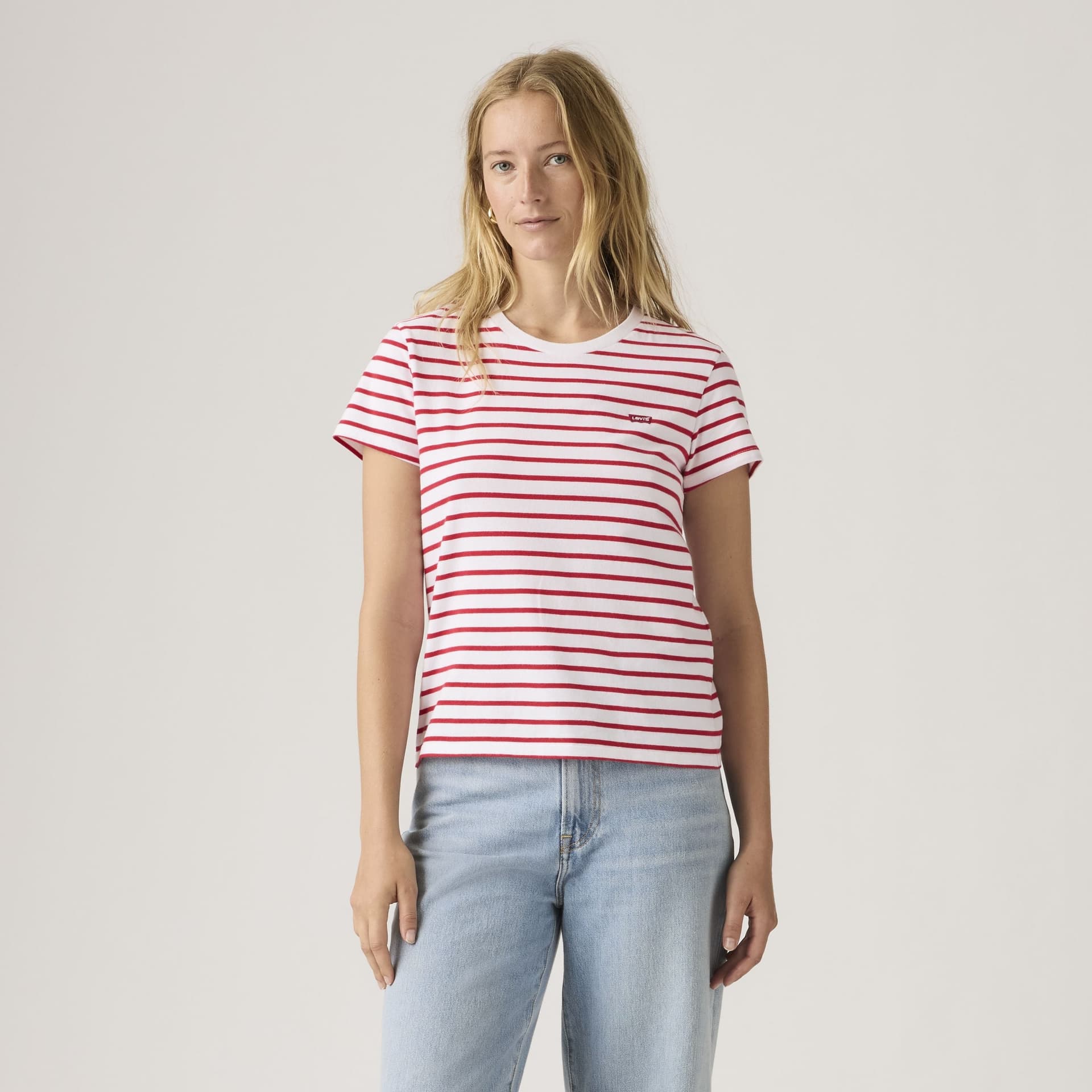 T-shirt donna Levi's Perfect Tee rossa a righe in cotone girocollo - 3