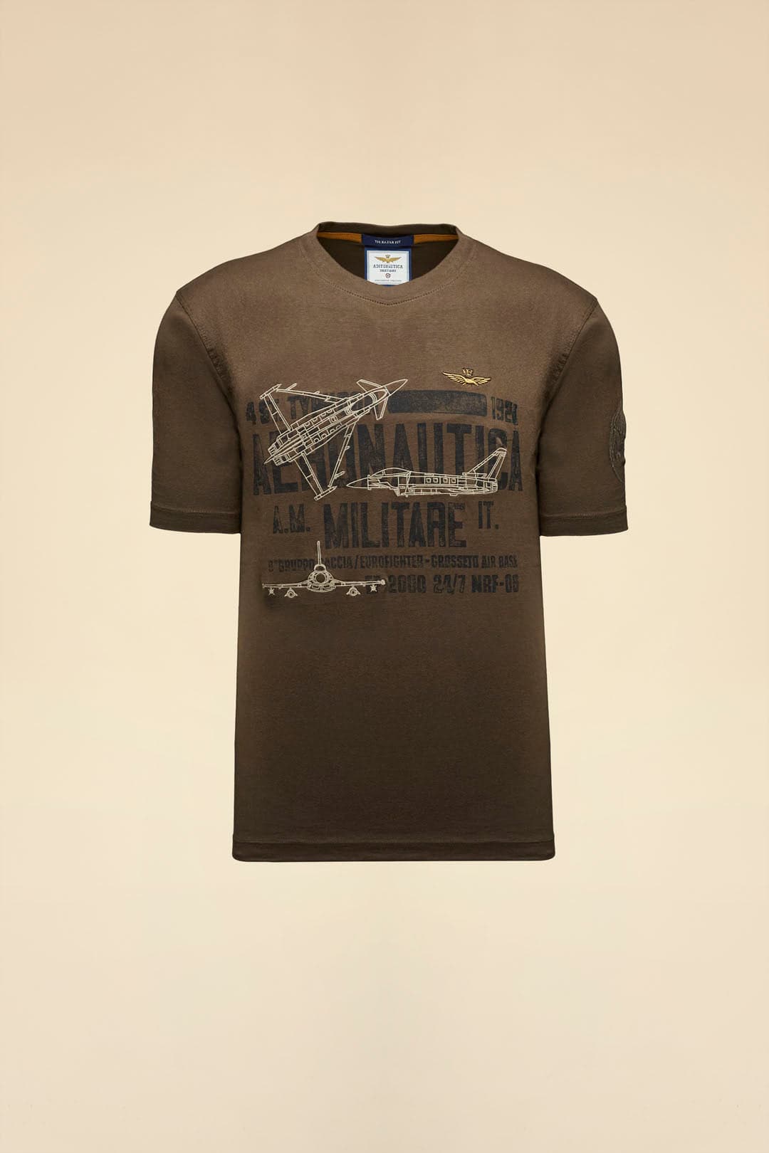 T-shirt Uomo Aeronautica Militare marrone stampa 4° Stormo cotone - 3