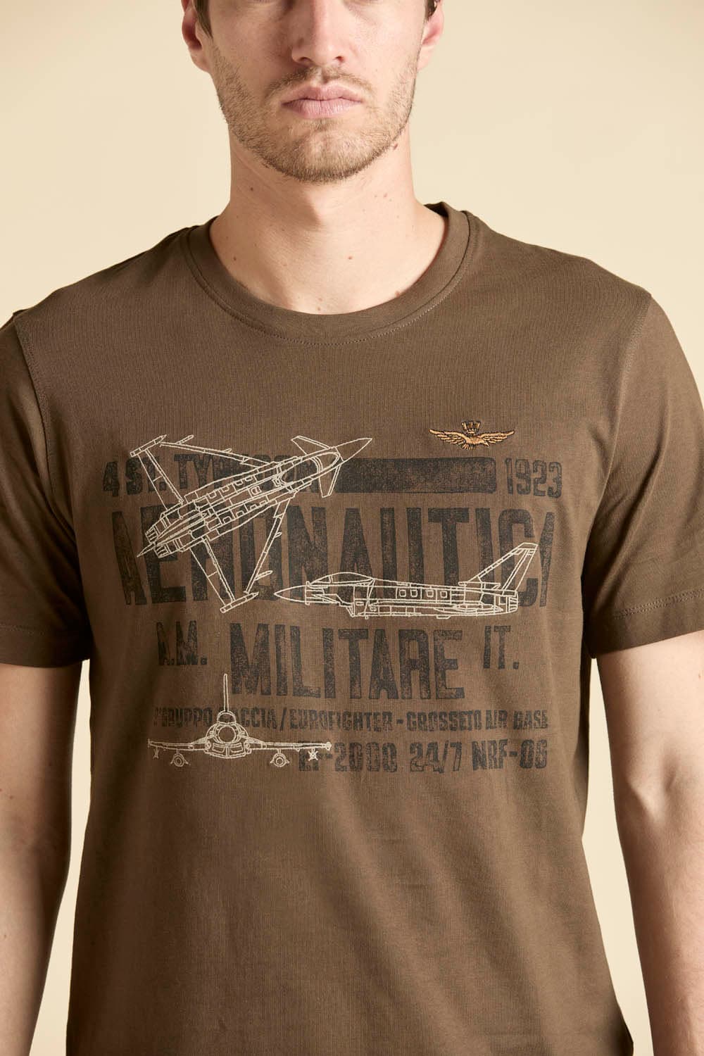 T-shirt Uomo Aeronautica Militare marrone stampa 4° Stormo cotone - 4