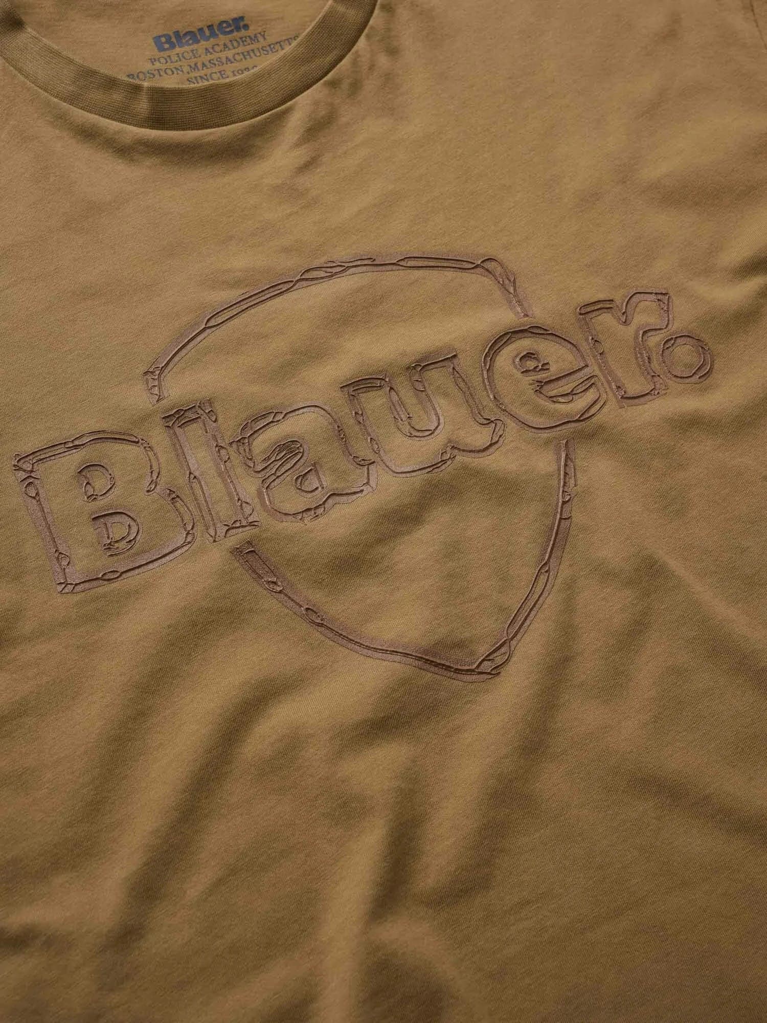 T-shirt Uomo Blauer Montfern 26SBLUH02301 logo gommato – Nocciola - 5