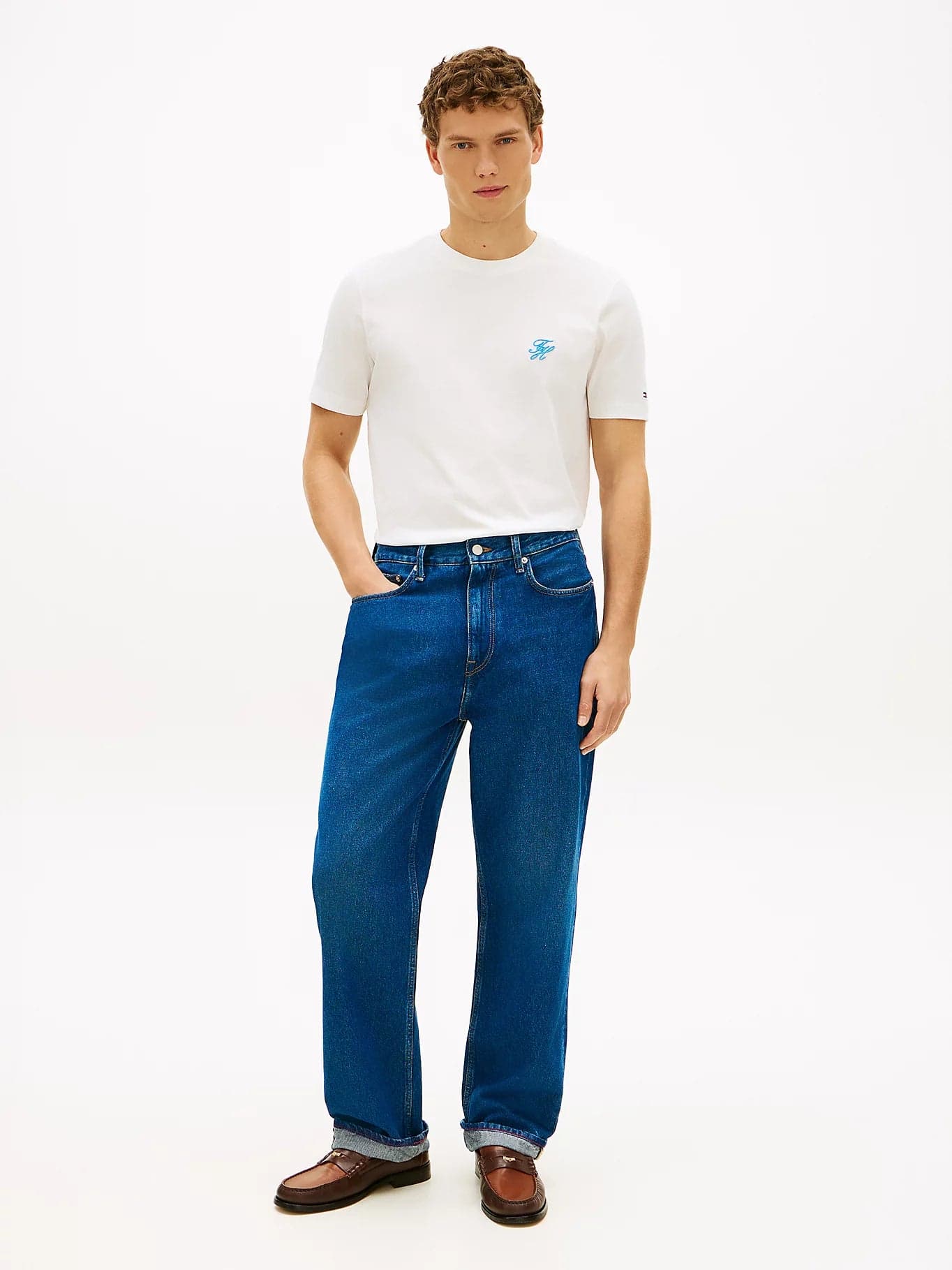 T-shirt uomo Tommy Hilfiger in cotone mercerizzato con logo ricamato bianca MW0MW43066YBL - 3