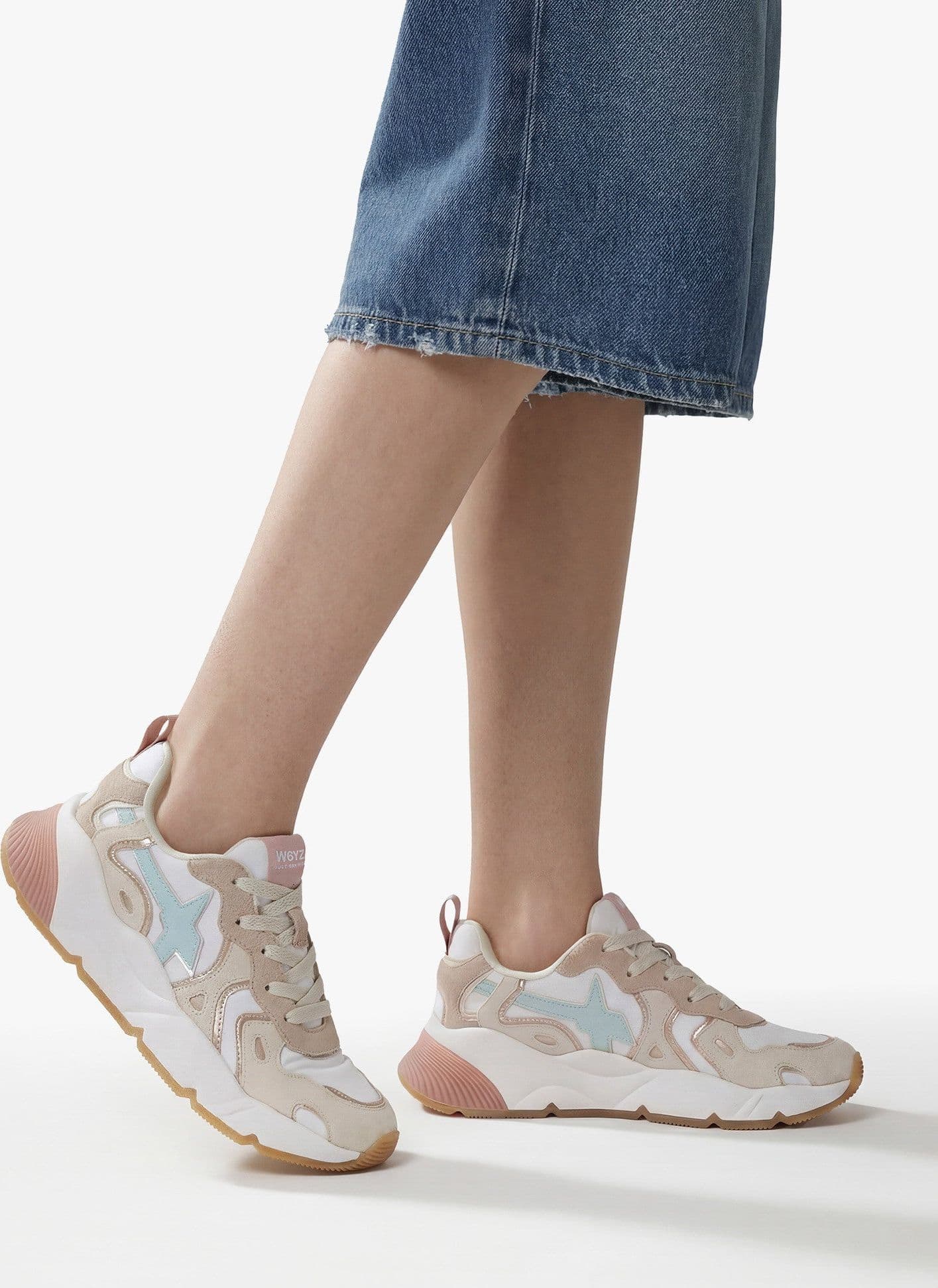 W6yz scarpe donna SARAH-W. - Sneakers in suede e tessuto tecnico - Beige-Bianco - 3