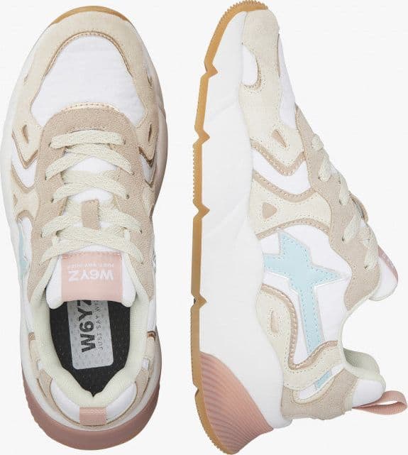 W6yz scarpe donna SARAH-W. - Sneakers in suede e tessuto tecnico - Beige-Bianco - 4