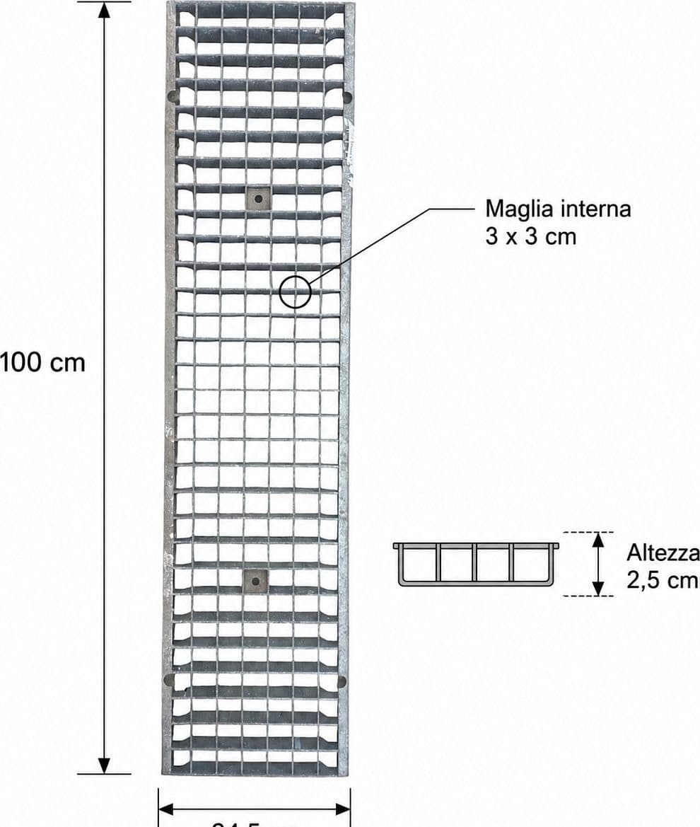Eurolline 200 B125 Griglia antitacco zincata cm 100x24,5 H.2,5 - 2