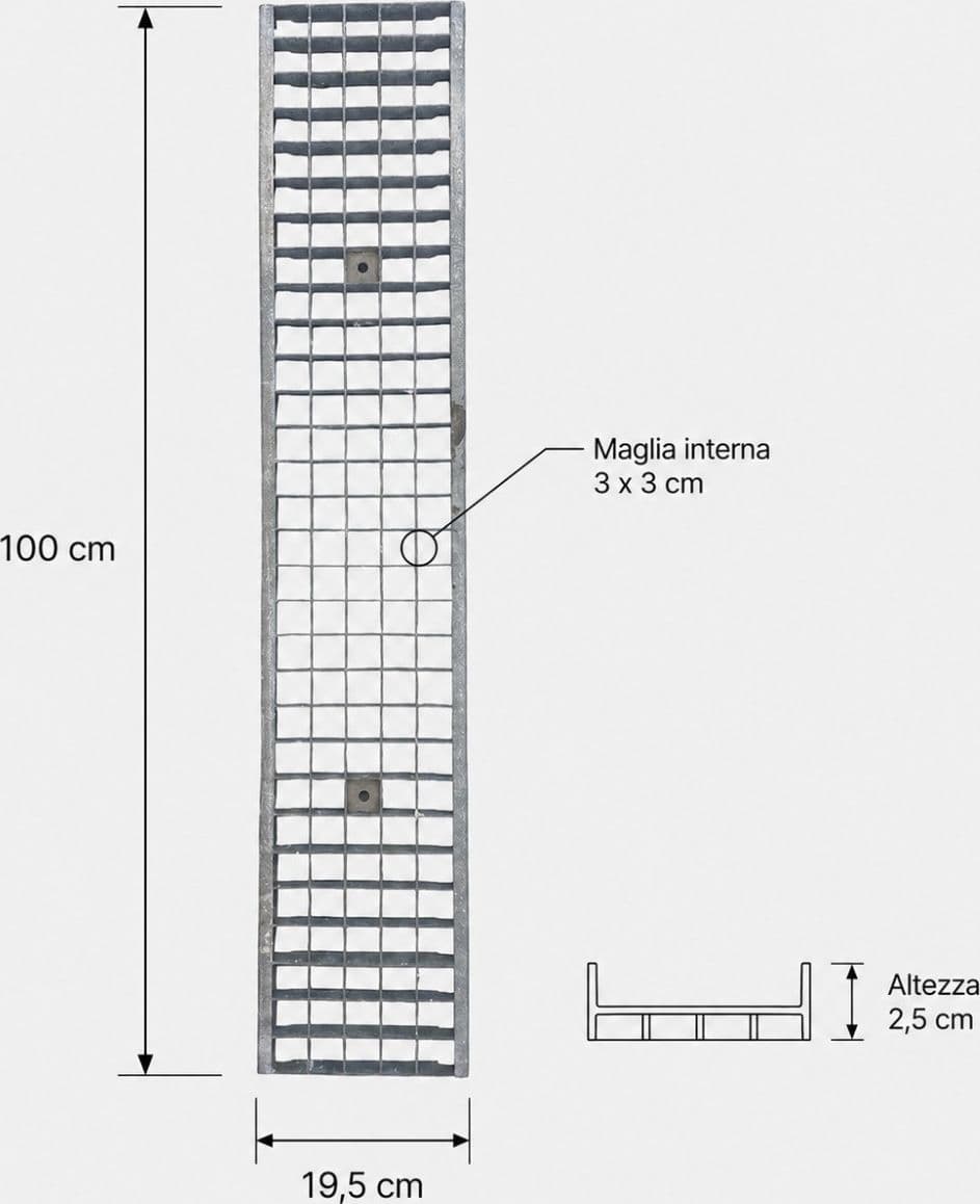 Eurolline 200 A15 Griglia zincata cm 100x19,5 H.2,5 - 2