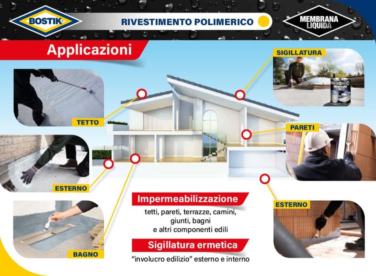 Bostik Membrana Liquida Rivestimento Polimerico impermeabilizzante elastico 1 kg - 3