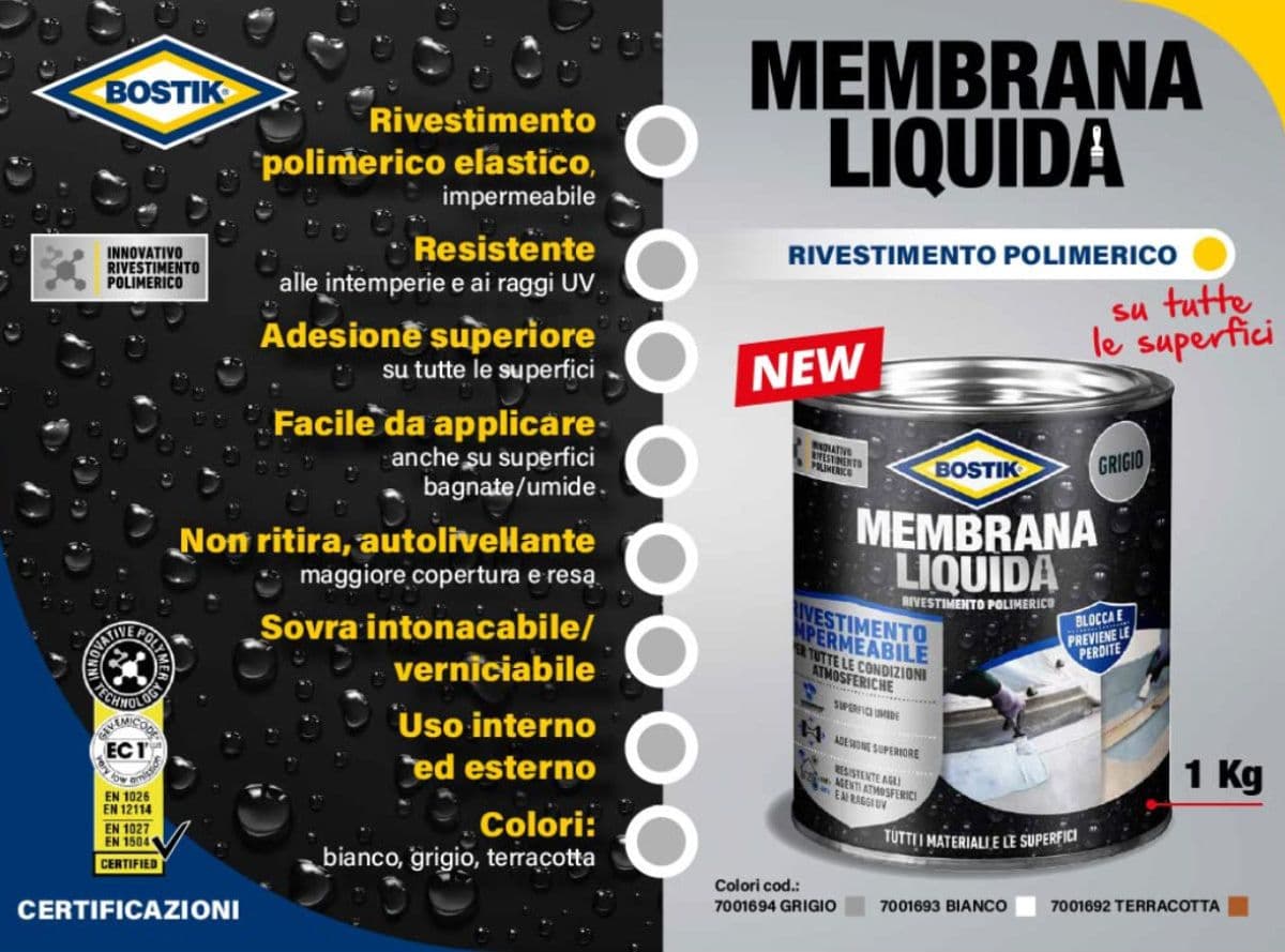 Bostik Membrana Liquida Rivestimento Polimerico impermeabilizzante elastico 1 kg - 4