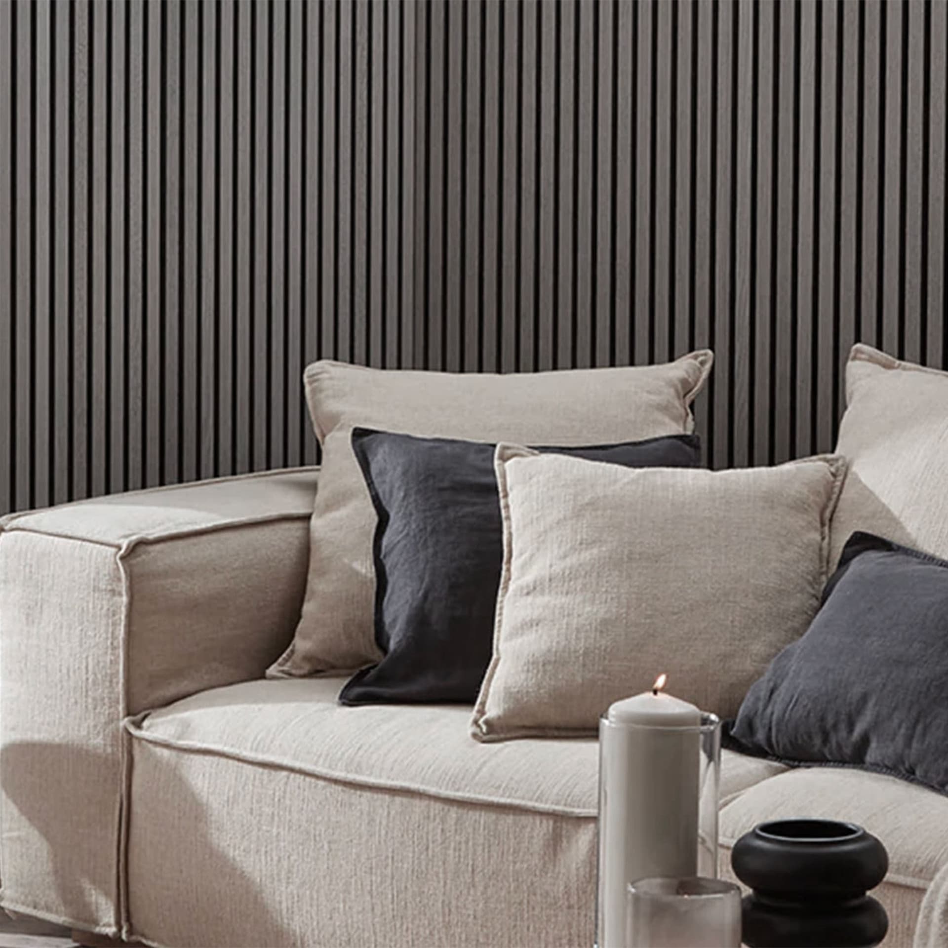 Pannello Acustico Feltro e fibra di legno Lamelli millerighe ROVERE GRIGIO 120x34x1,5 - 2