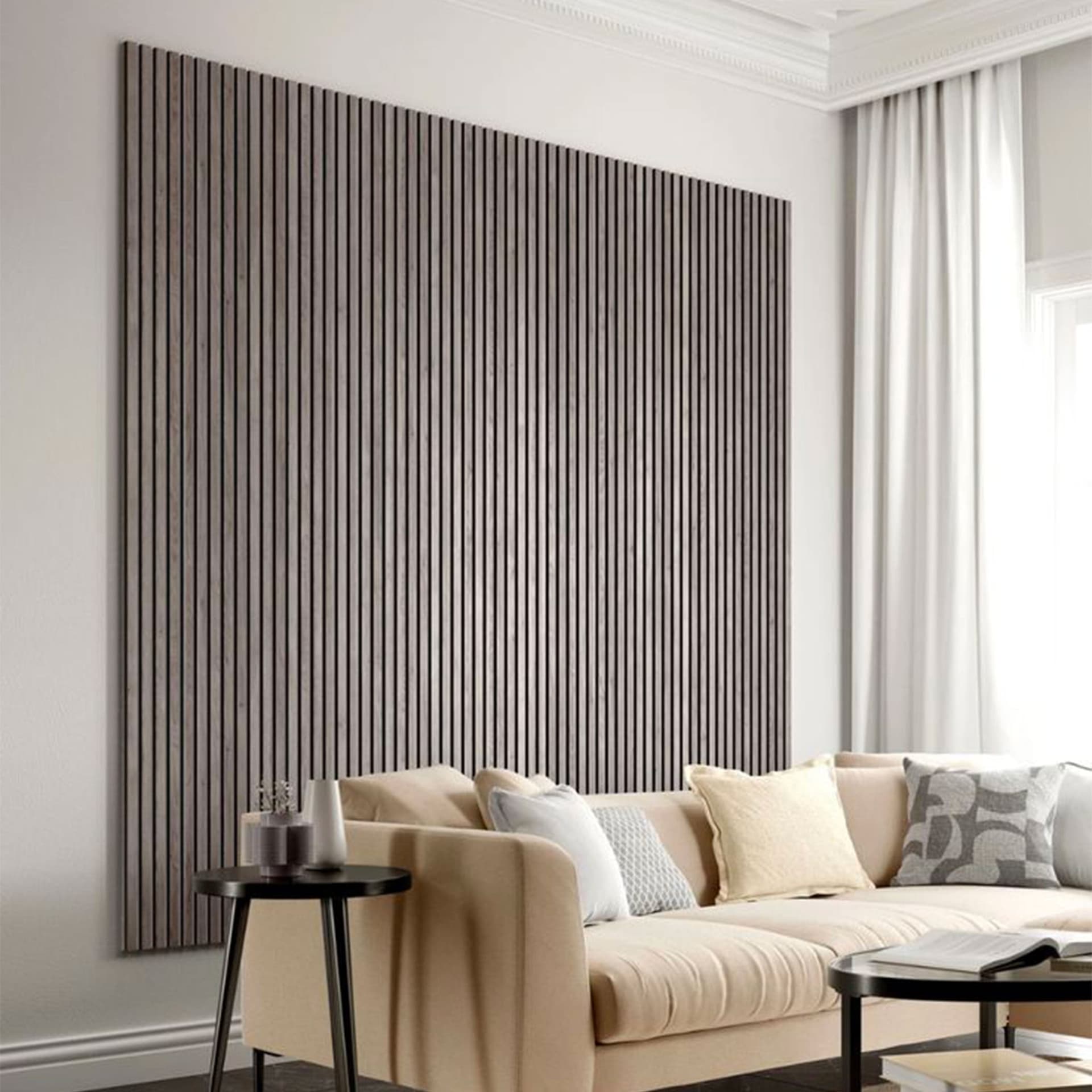 Pannello Acustico Feltro e fibra di legno Lamelli millerighe ROVERE GRIGIO 120x34x1,5 - 4