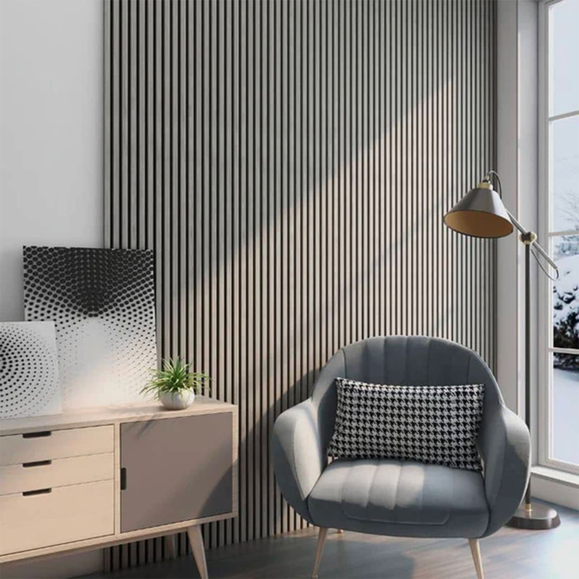 Pannello Acustico Feltro e fibra di legno Lamelli millerighe ROVERE GRIGIO 120x34x1,5 - 7
