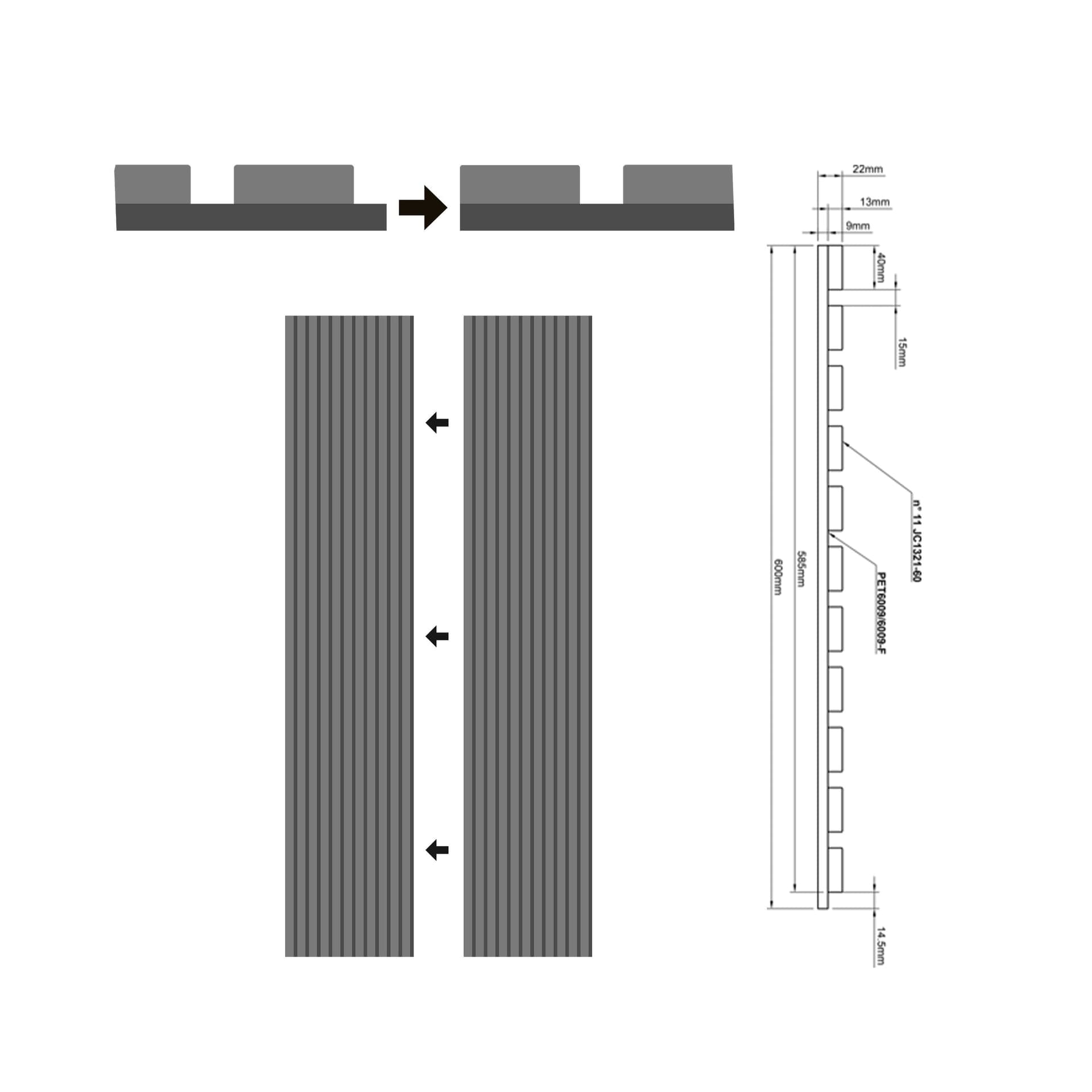 €49,90al mq - pacco da 3,6mq (due aste) 22x600x3000mm di Rivestimento ACUSTICO Pet e polimeri LAMELLI vari decori - 18