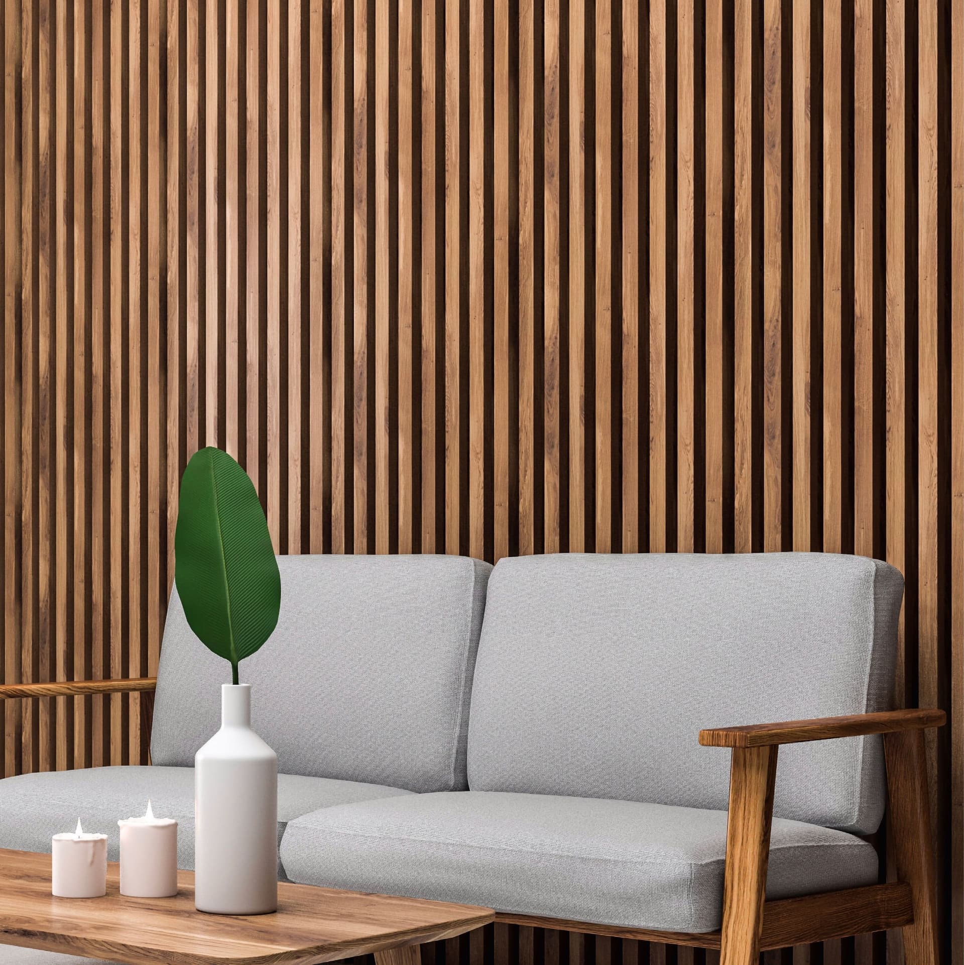 €49,90al mq - pacco da 3,6mq (due aste) 22x600x3000mm di Rivestimento ACUSTICO Pet e polimeri LAMELLI vari decori - 9