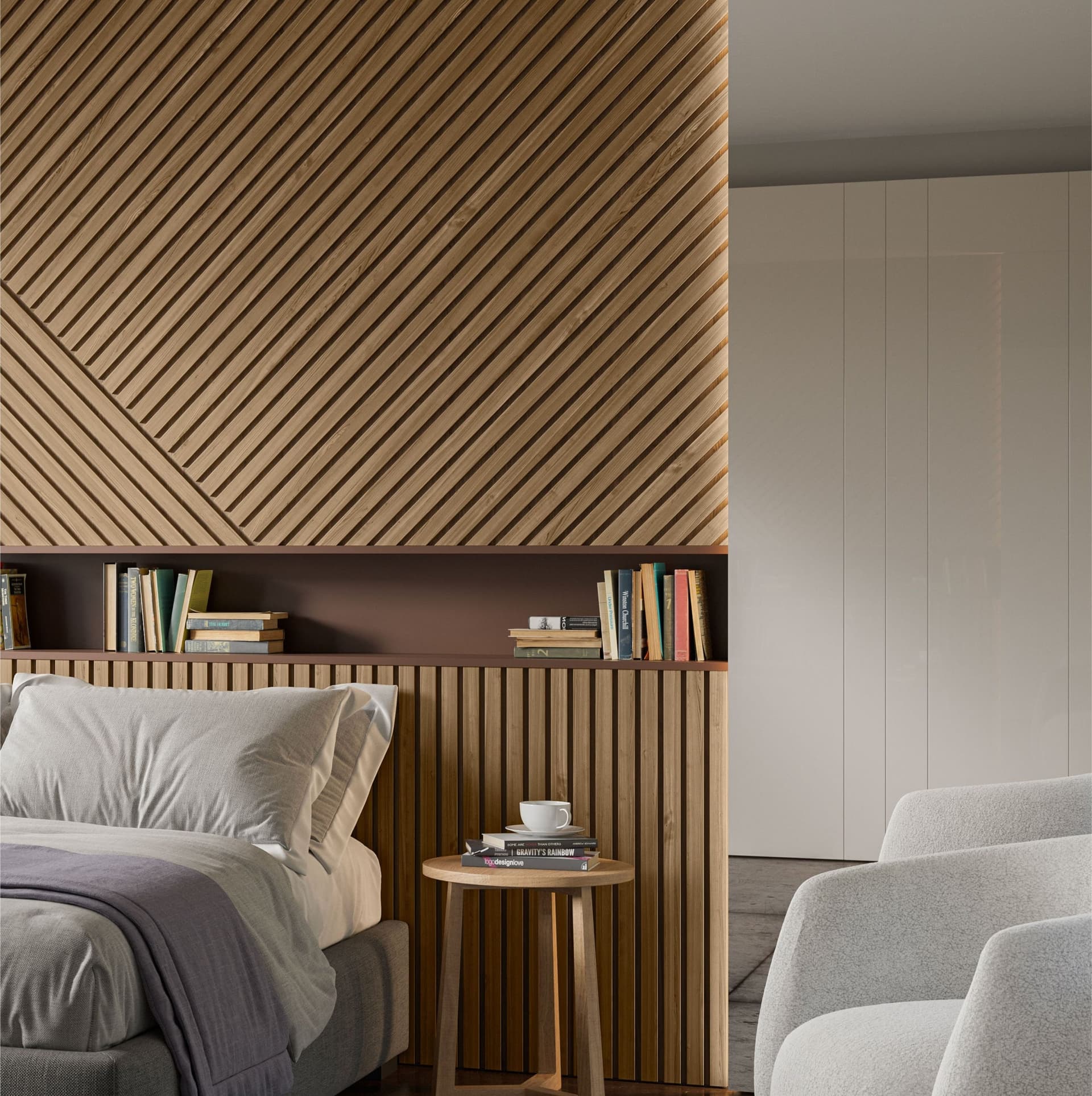€49,90al mq - pacco da 3,6mq (due aste) 22x600x3000mm di Rivestimento ACUSTICO Pet e polimeri LAMELLI vari decori - 10