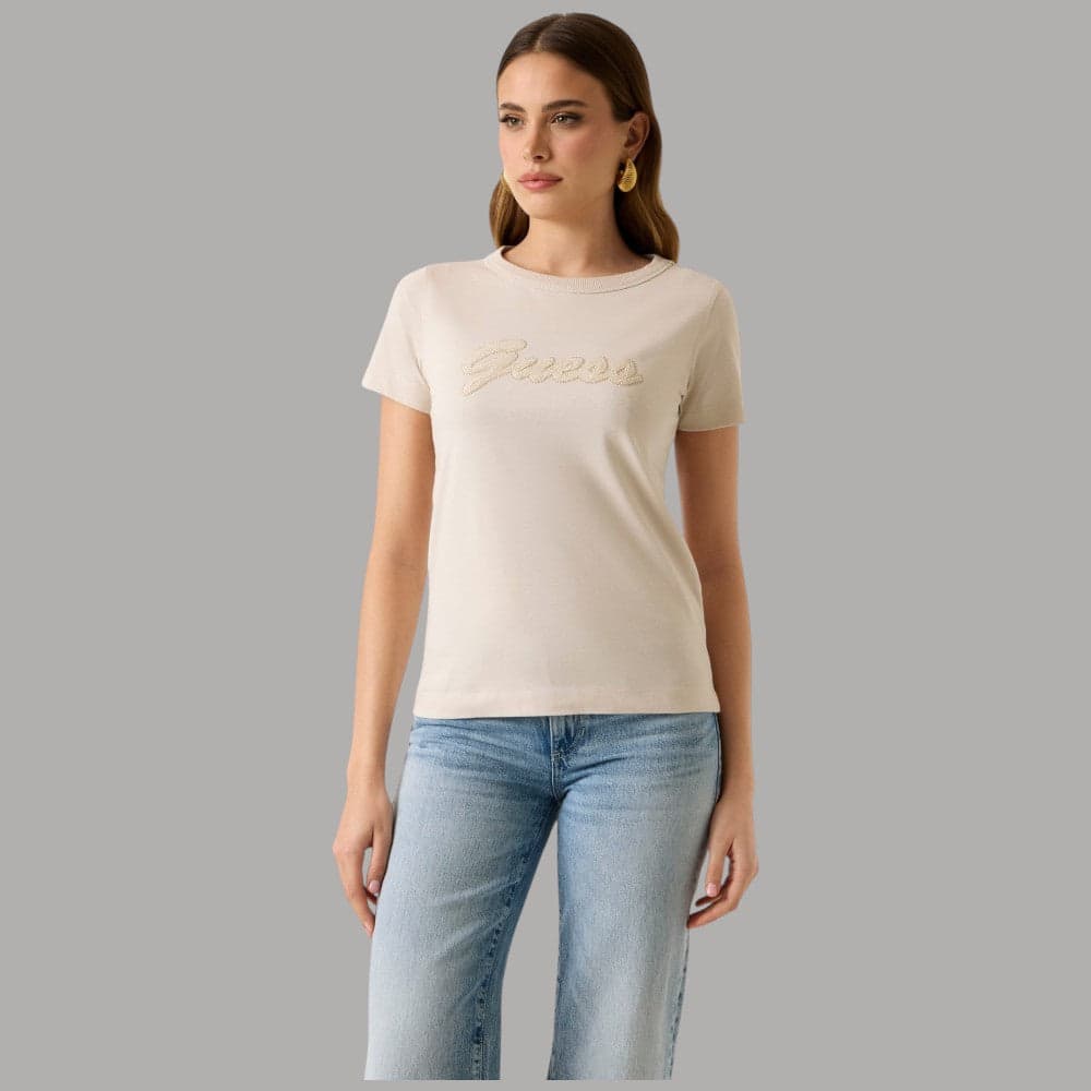 T-shirt Guess Cotone Boxy con Ricamo Logo 3D - 6