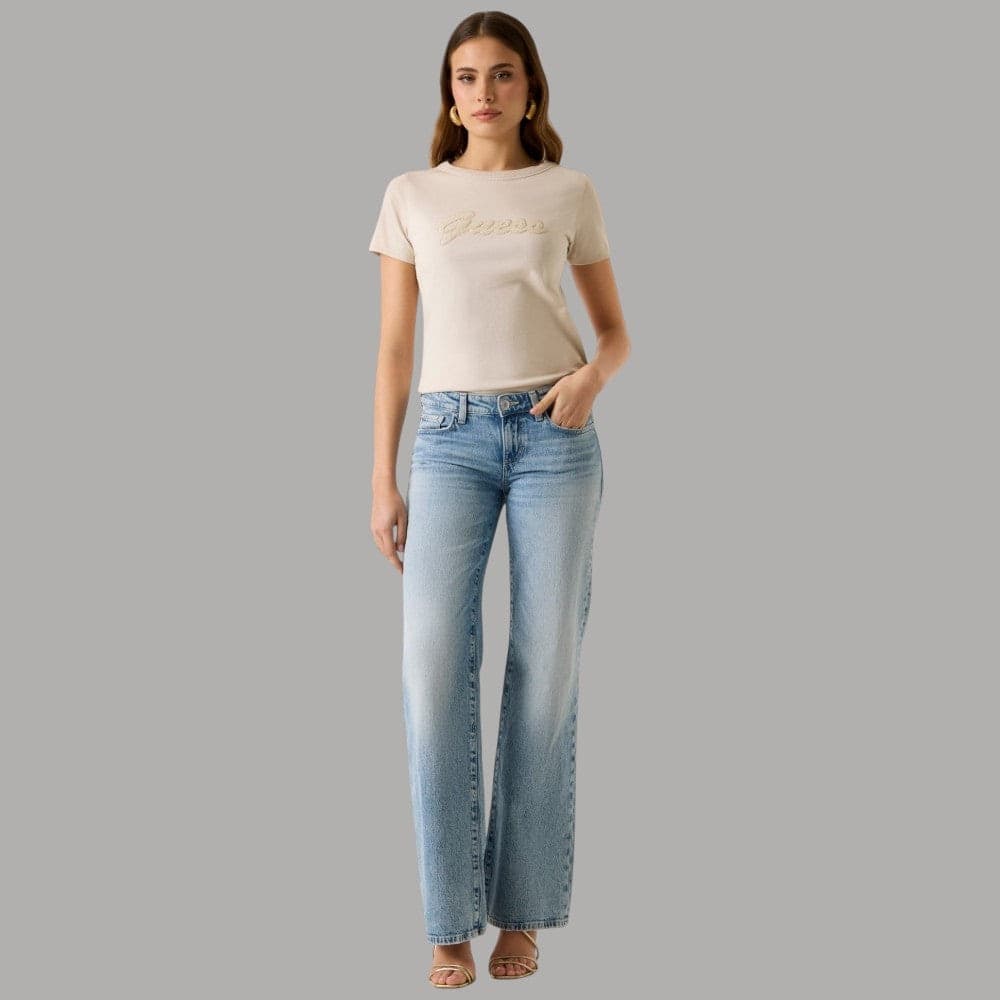 T-shirt Guess Cotone Boxy con Ricamo Logo 3D - 2