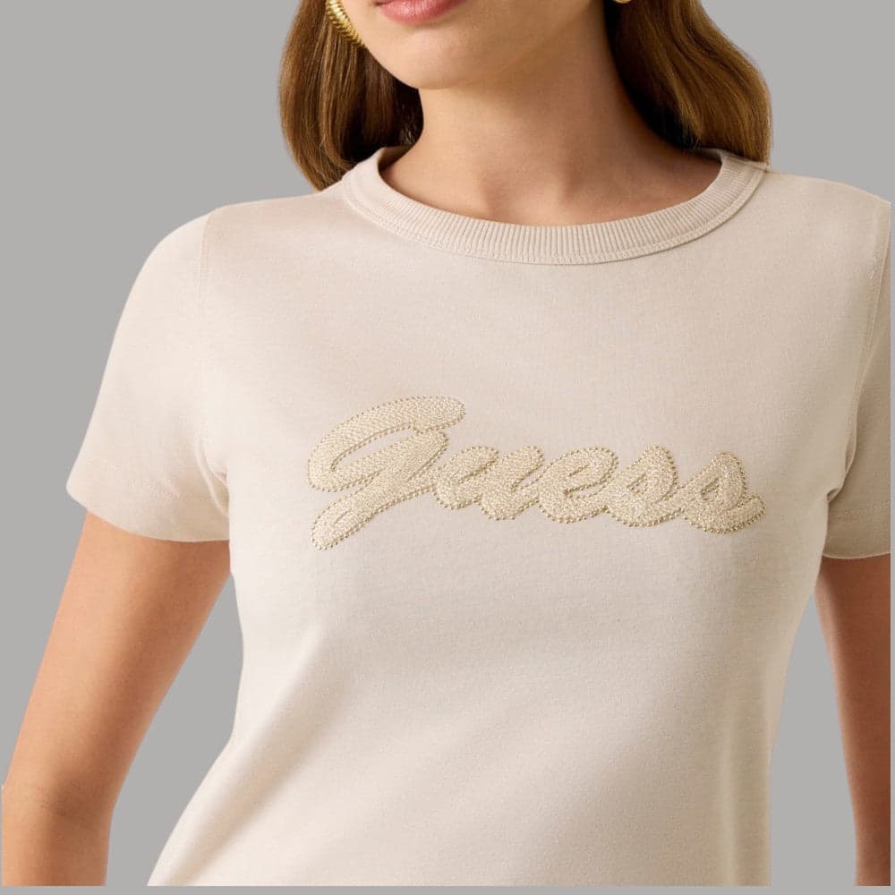 T-shirt Guess Cotone Boxy con Ricamo Logo 3D - 4