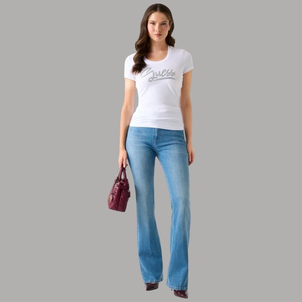 T-shirt Guess Donna Slim, Jersey Cotone con Logo Strass - 2